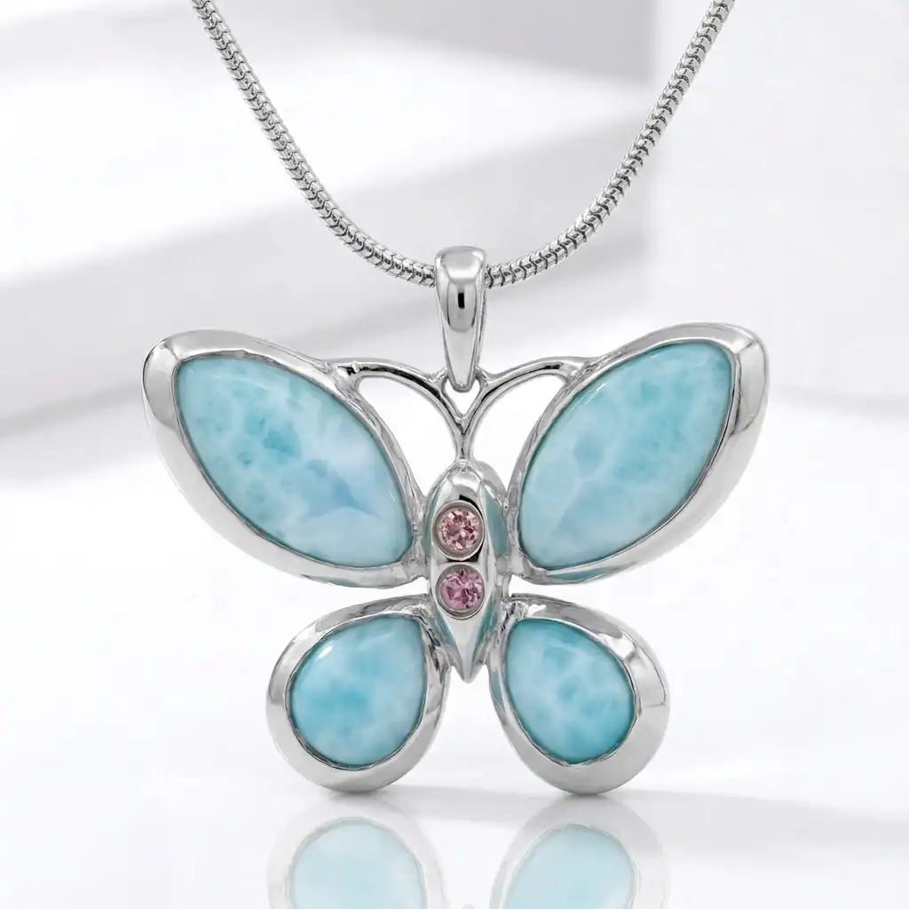 Butterfly Necklace in Silver and larimar by marahlago