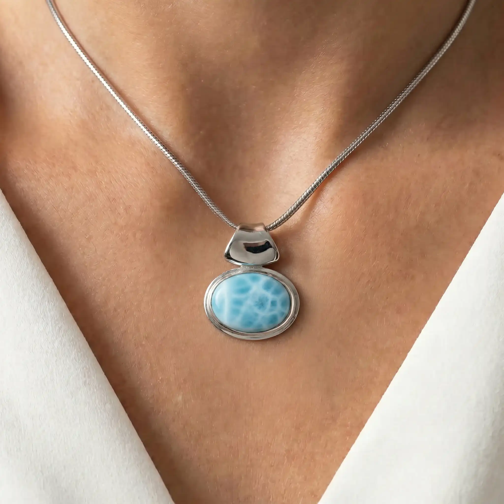 Larimar Sterling Silver Caressa Pendant Necklace Marahlago Jewelry oval Gemstone 