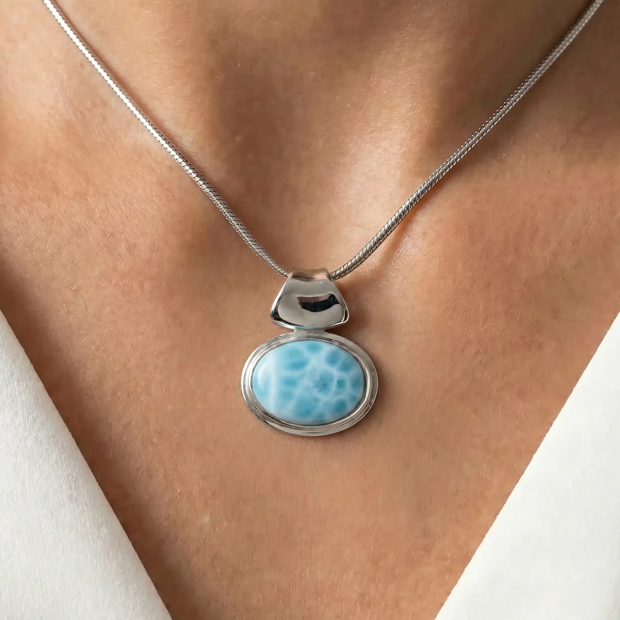 Larimar Sterling Silver Caressa Pendant Necklace Marahlago Jewelry oval Gemstone 