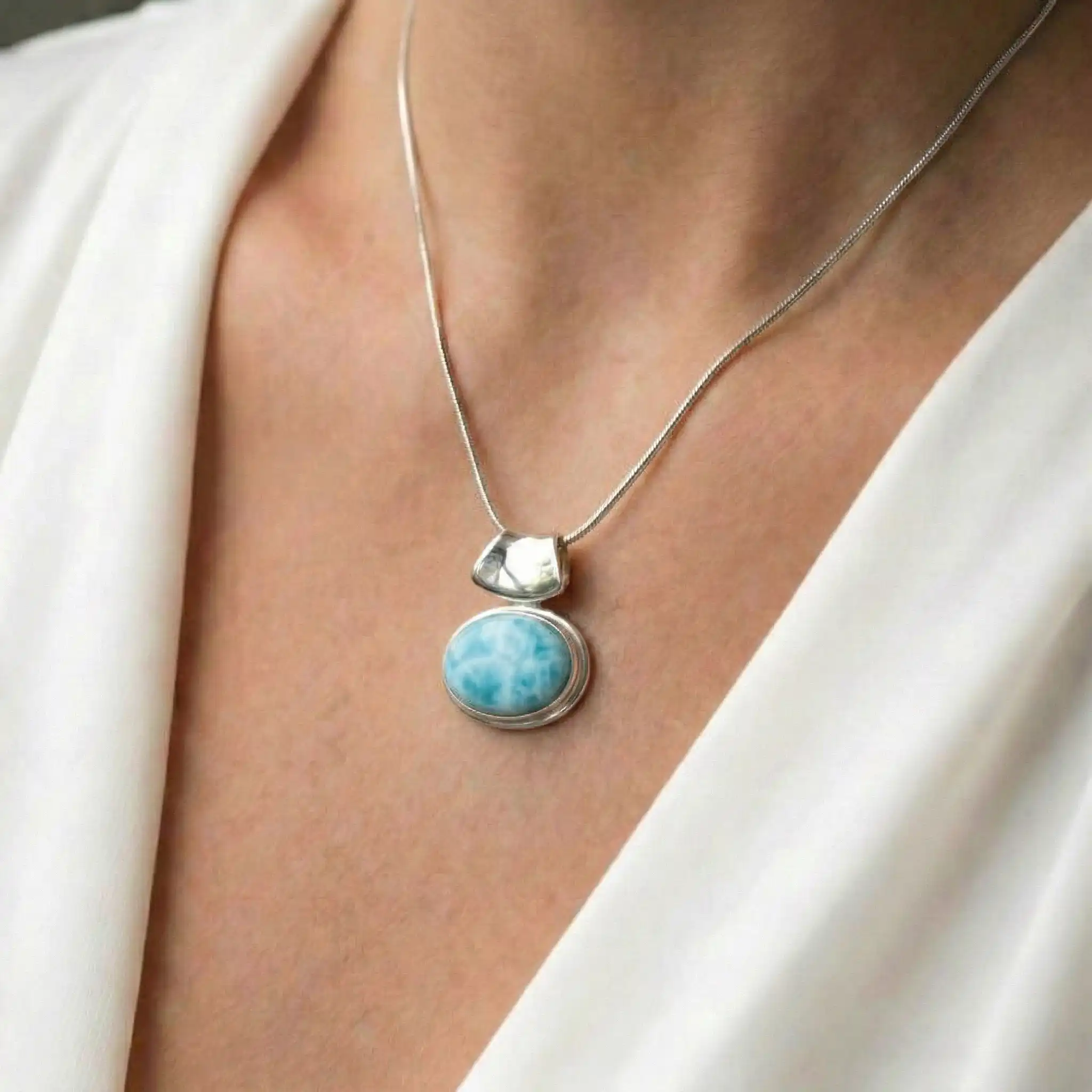 Larimar Sterling Silver Caressa Pendant Necklace Marahlago Jewelry oval Gemstone 