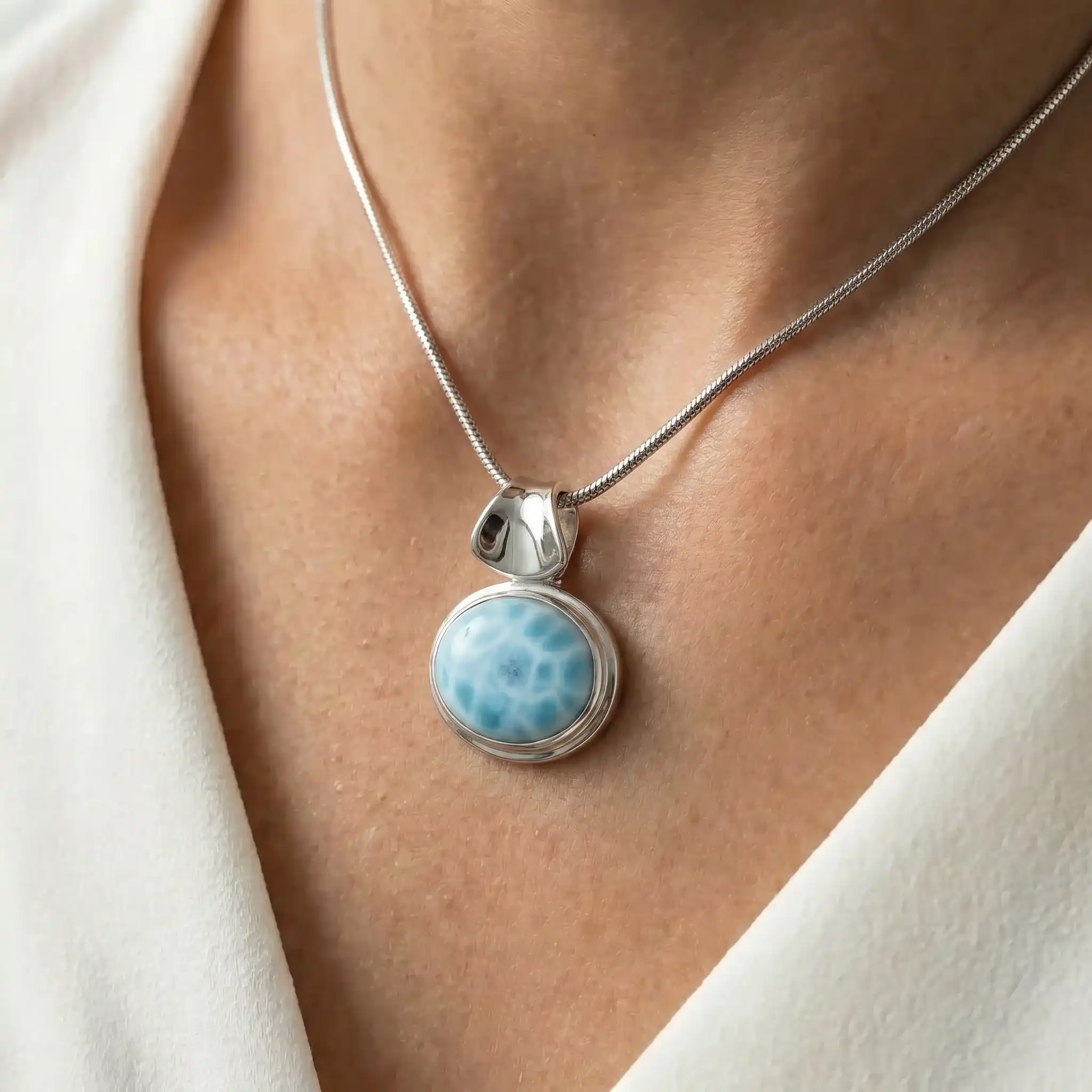 Larimar Sterling Silver Caressa Pendant Necklace Marahlago Jewelry oval Gemstone 