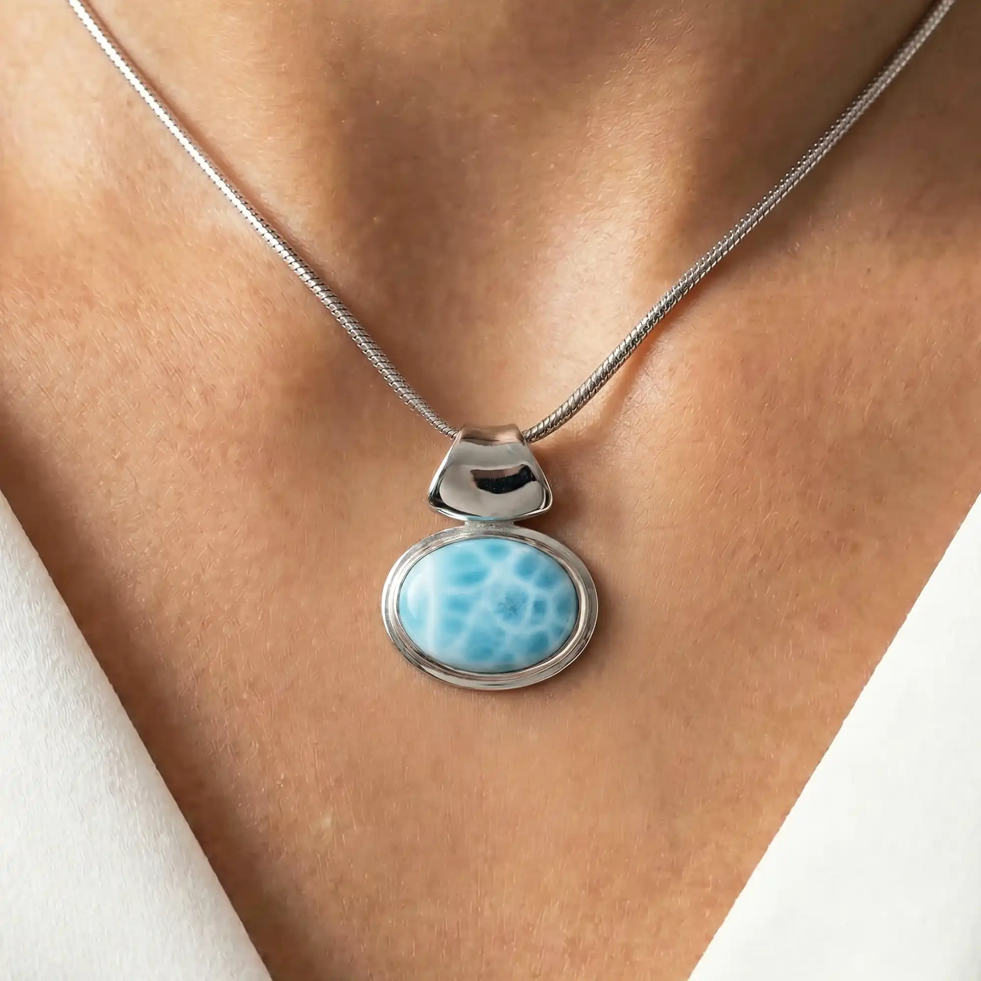 Larimar Sterling Silver Caressa Pendant Necklace Marahlago Jewelry oval Gemstone 