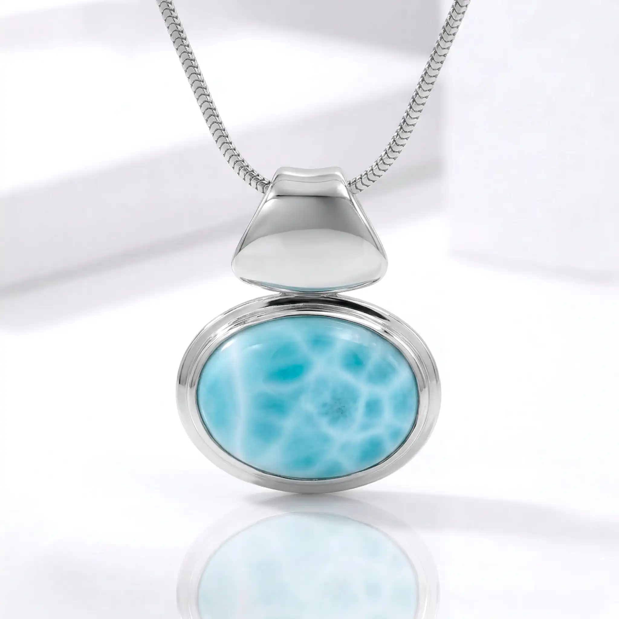 Larimar Sterling Silver Caressa Pendant Necklace Marahlago Jewelry oval Gemstone 