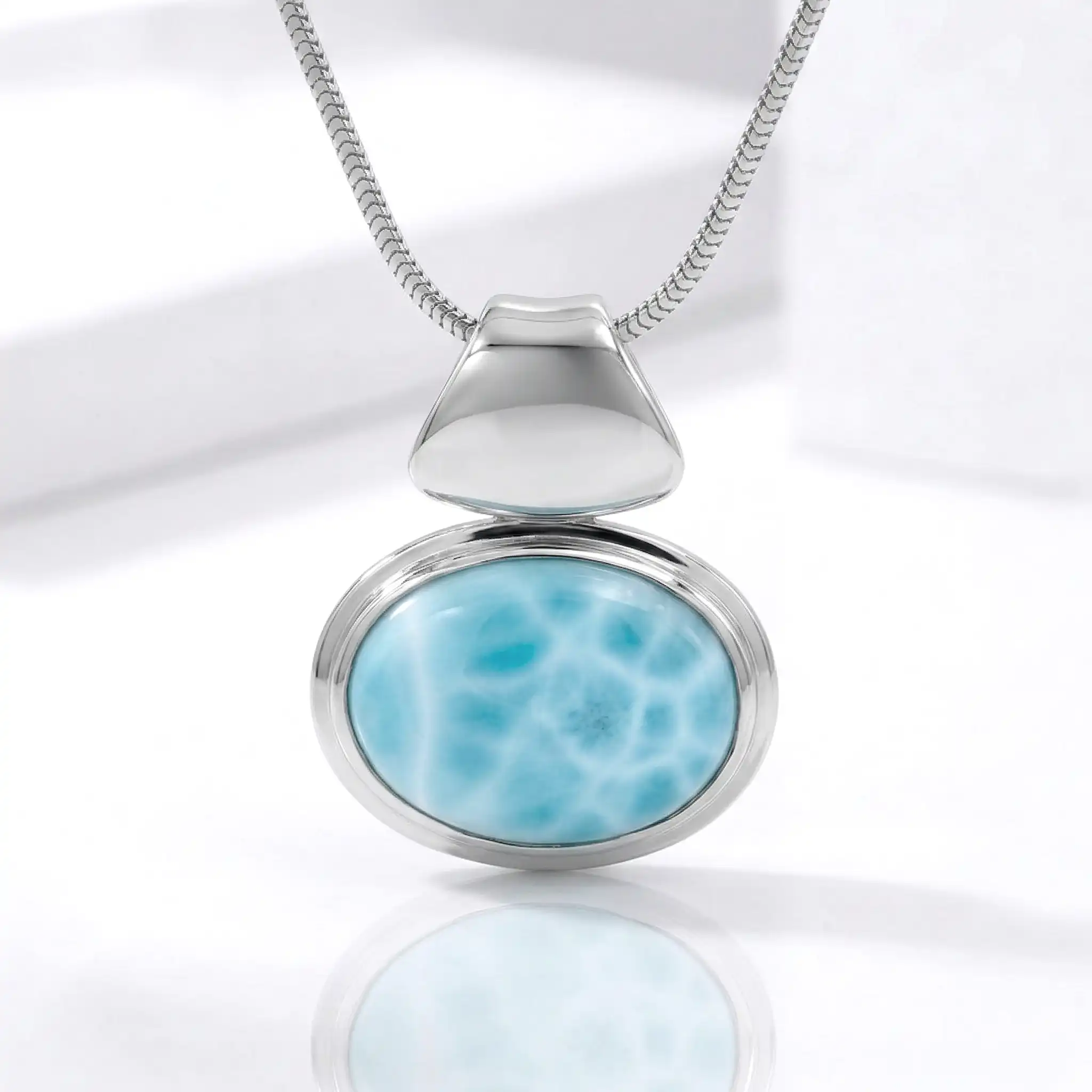 Larimar Sterling Silver Caressa Pendant Necklace Marahlago Jewelry oval Gemstone 
