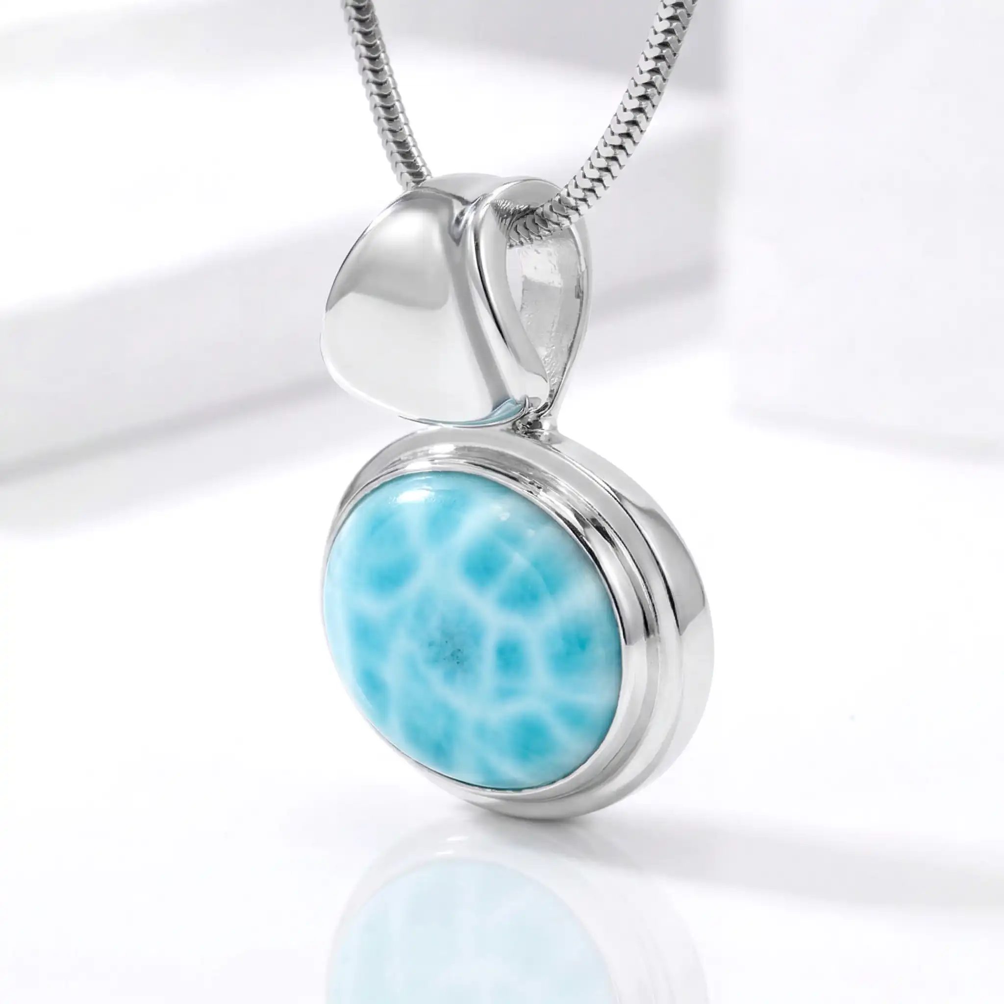 Larimar Sterling Silver Caressa Pendant Necklace Marahlago Jewelry oval Gemstone 