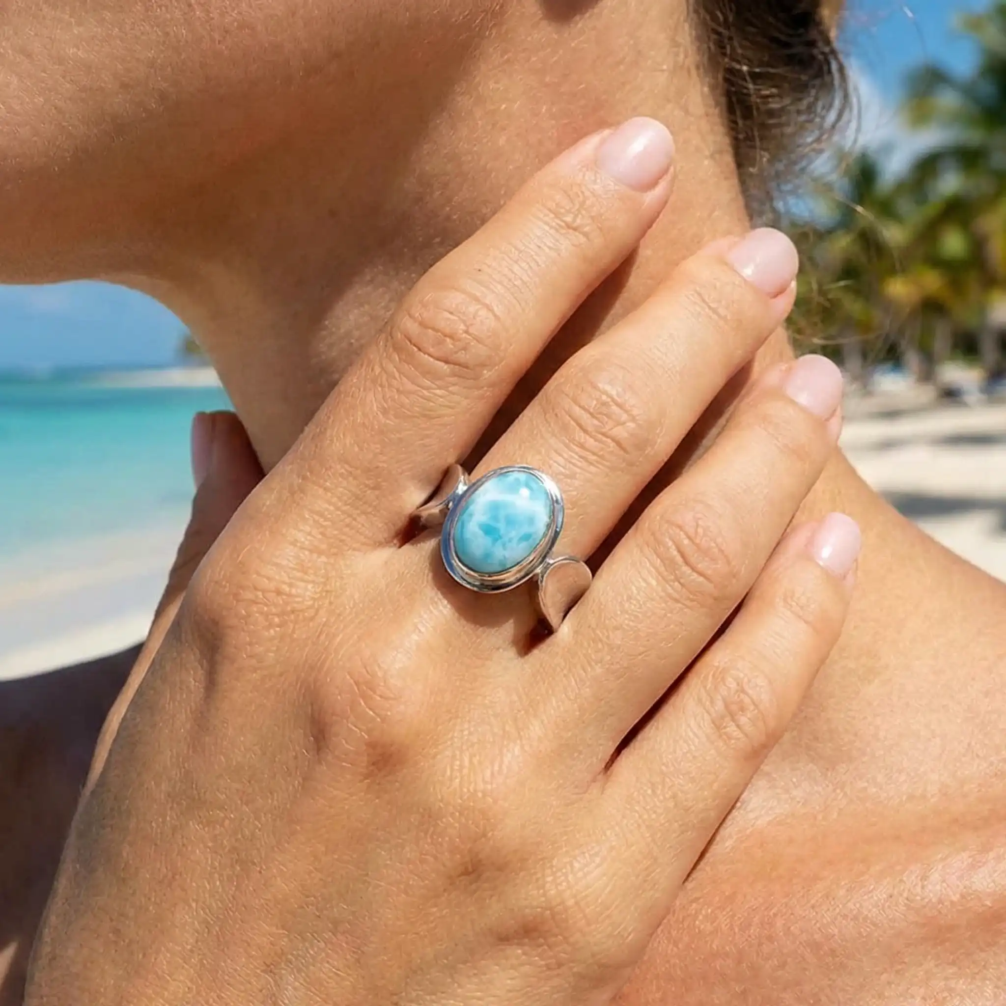 Larimar Caressa Ring Sterling Silver Marahlago