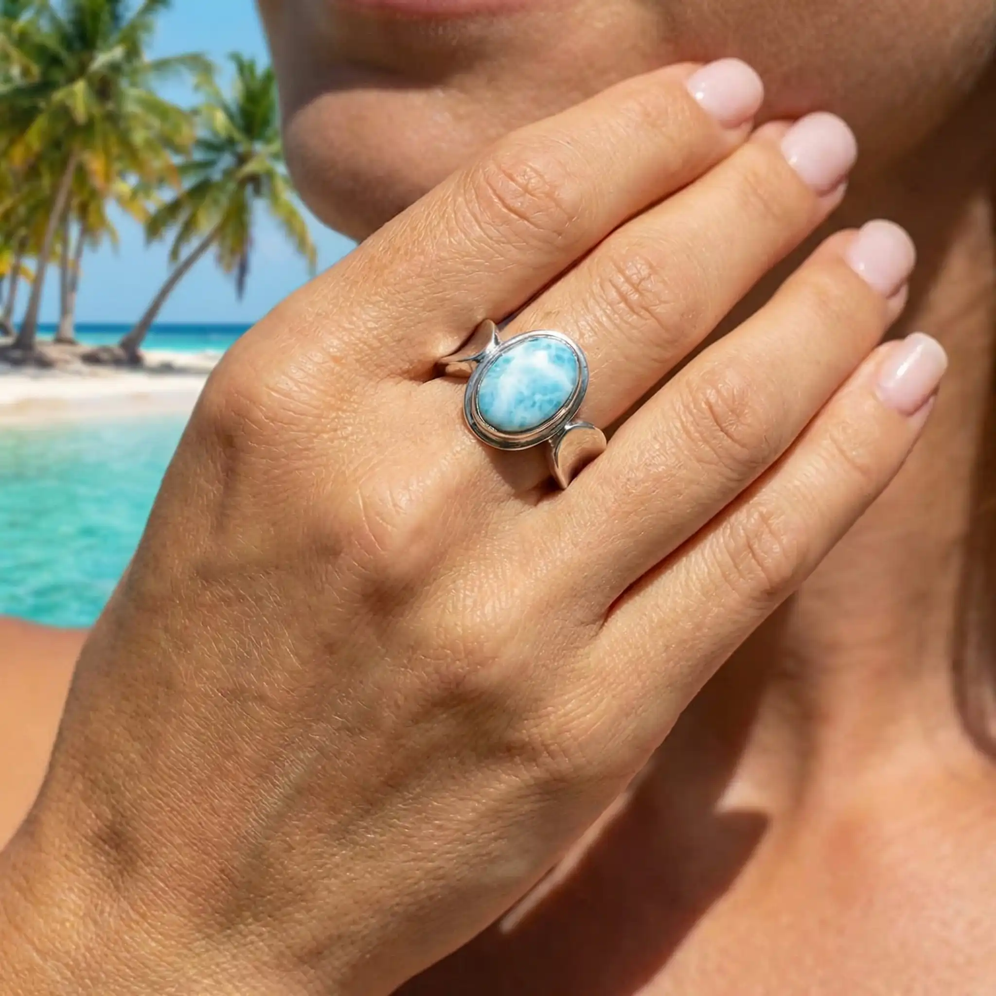 Larimar Caressa Ring Sterling Silver Marahlago
