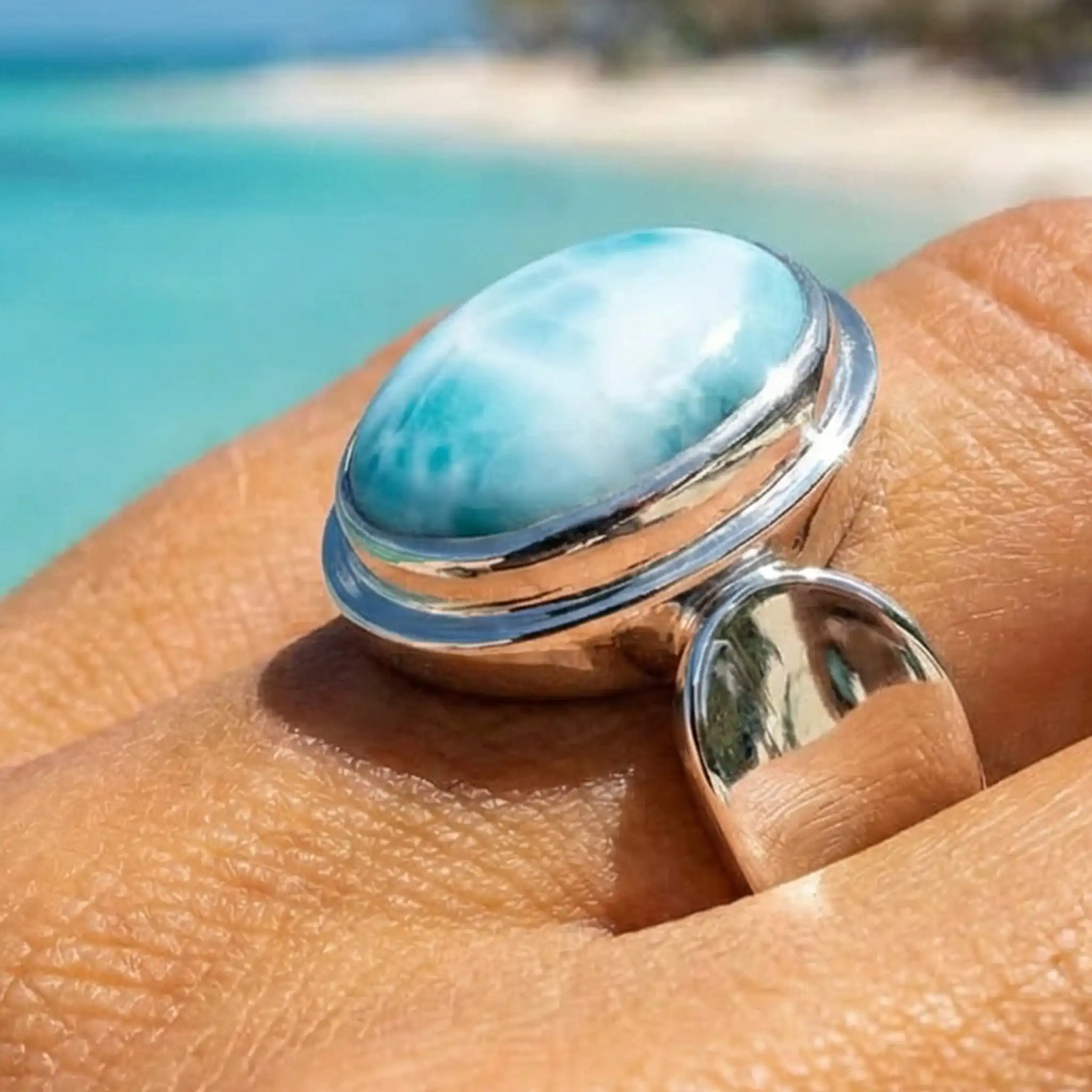 Larimar Caressa Ring Sterling Silver Marahlago