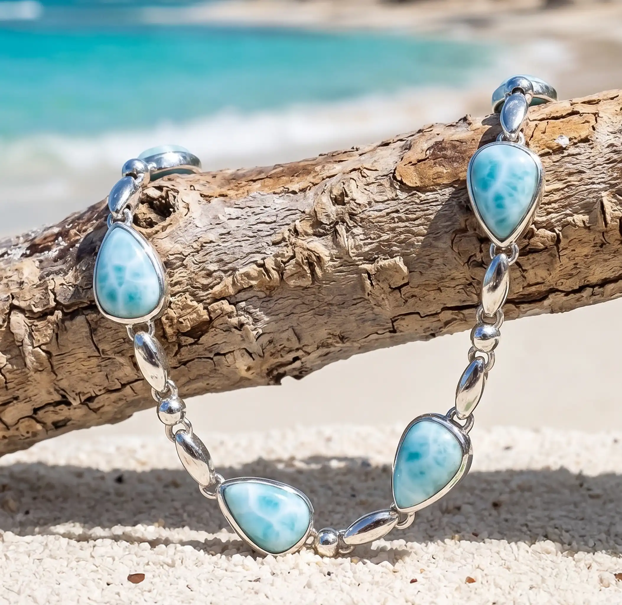 Link Bracelet in Sterling Silver with larimar by marahlago