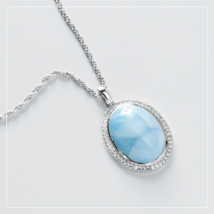 Larimar Sterling Silver Clarity Oval Pendant Necklace Marahlago Jewelry oval Gemstone White Sapphire 