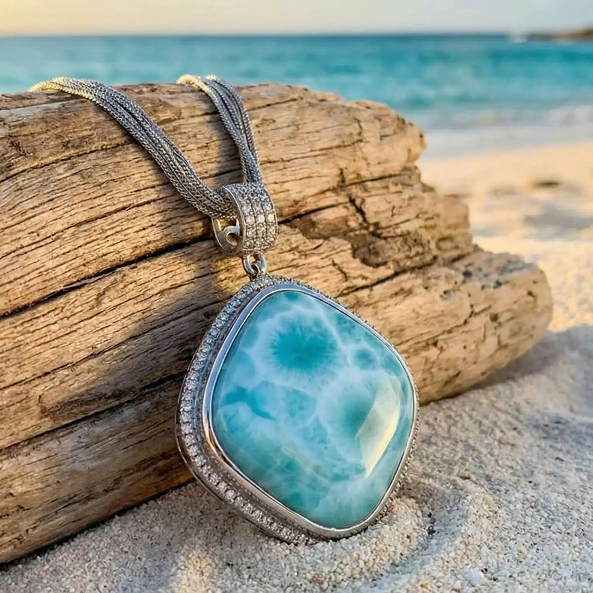 Large larimar Necklace 
