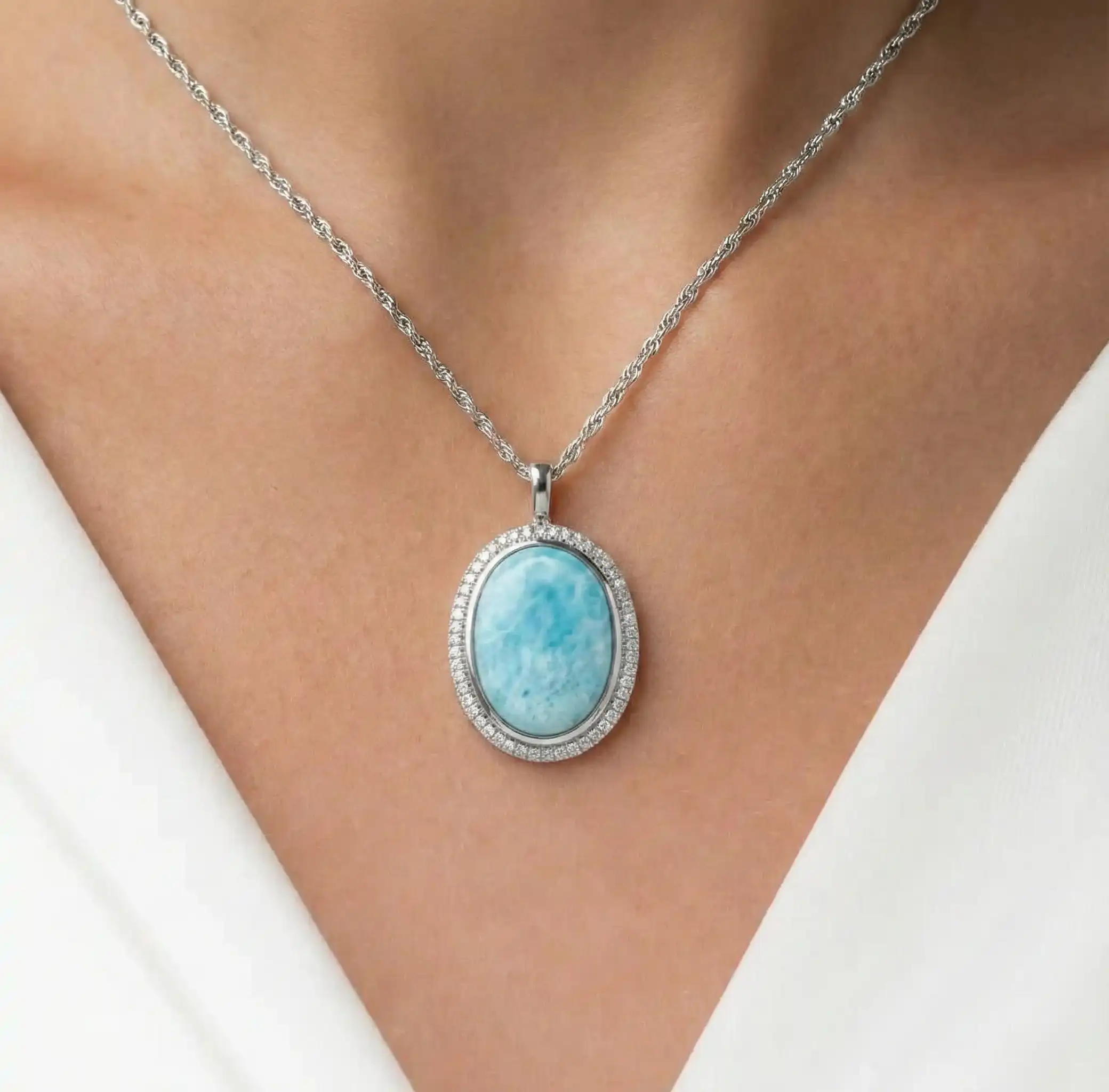 Larimar Clarity Oval Necklace with Sapphires Silver by Marahlago