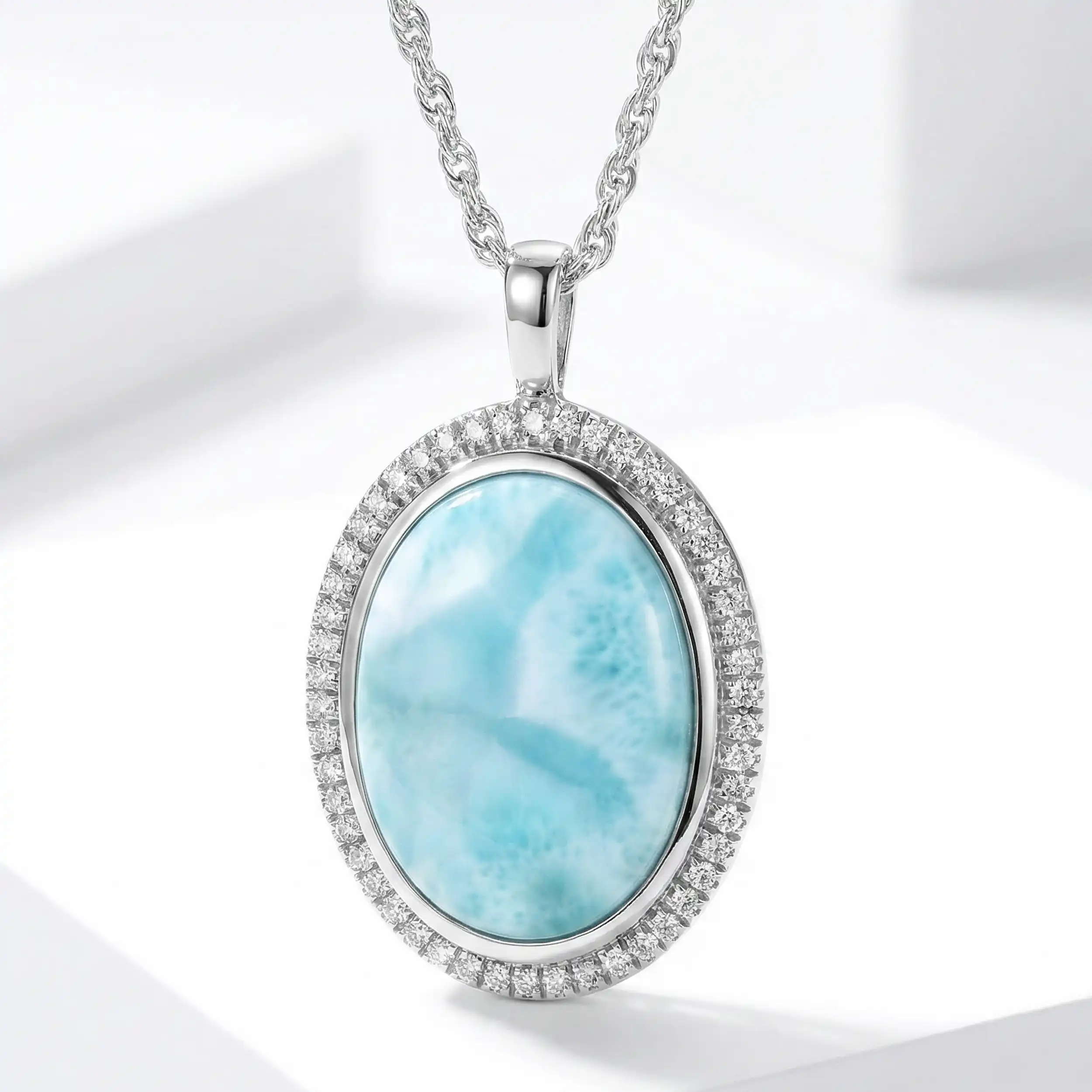 Larimar Clarity Oval Necklace with Sapphires Silver by Marahlago