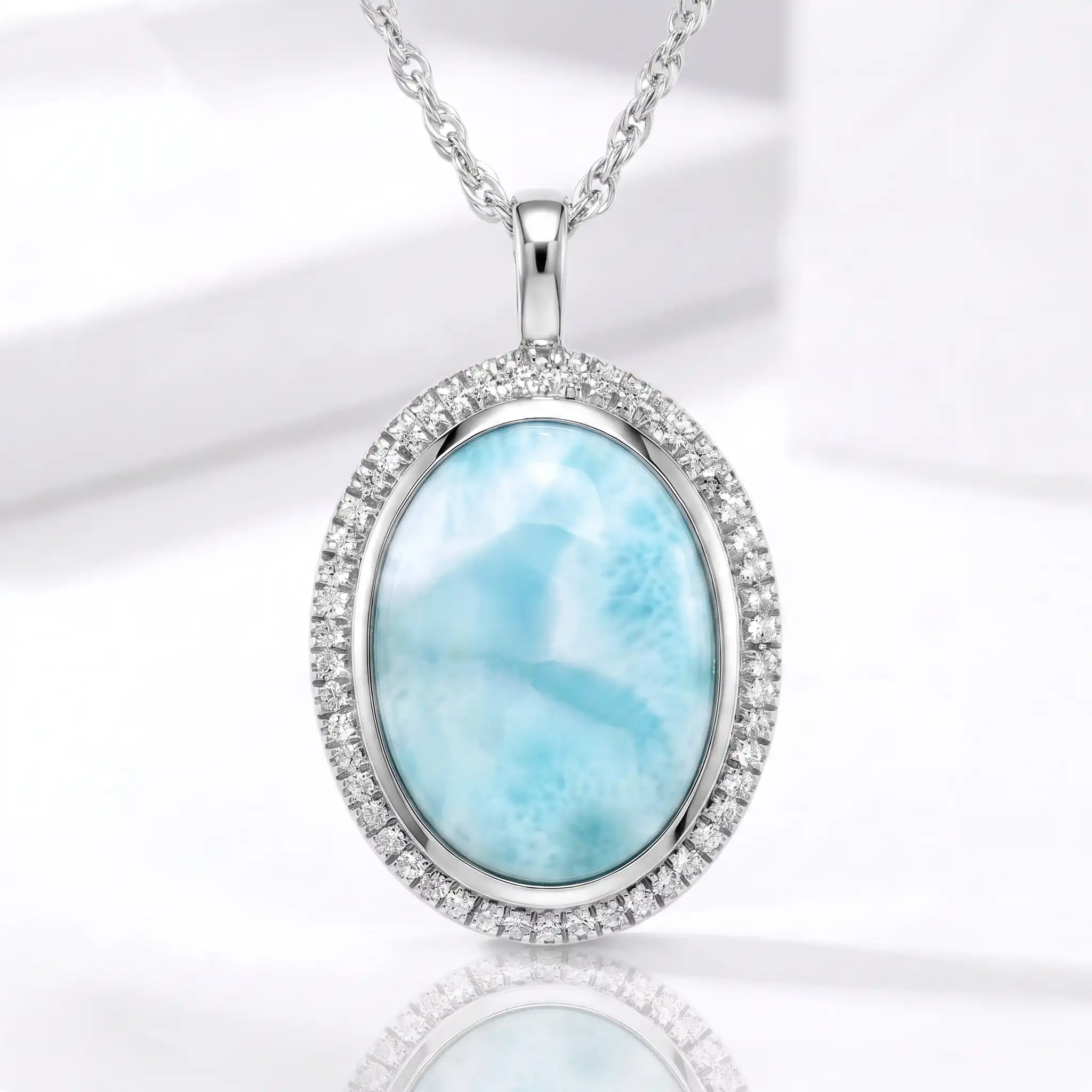 Larimar Clarity Oval Necklace with Sapphires Silver by Marahlago