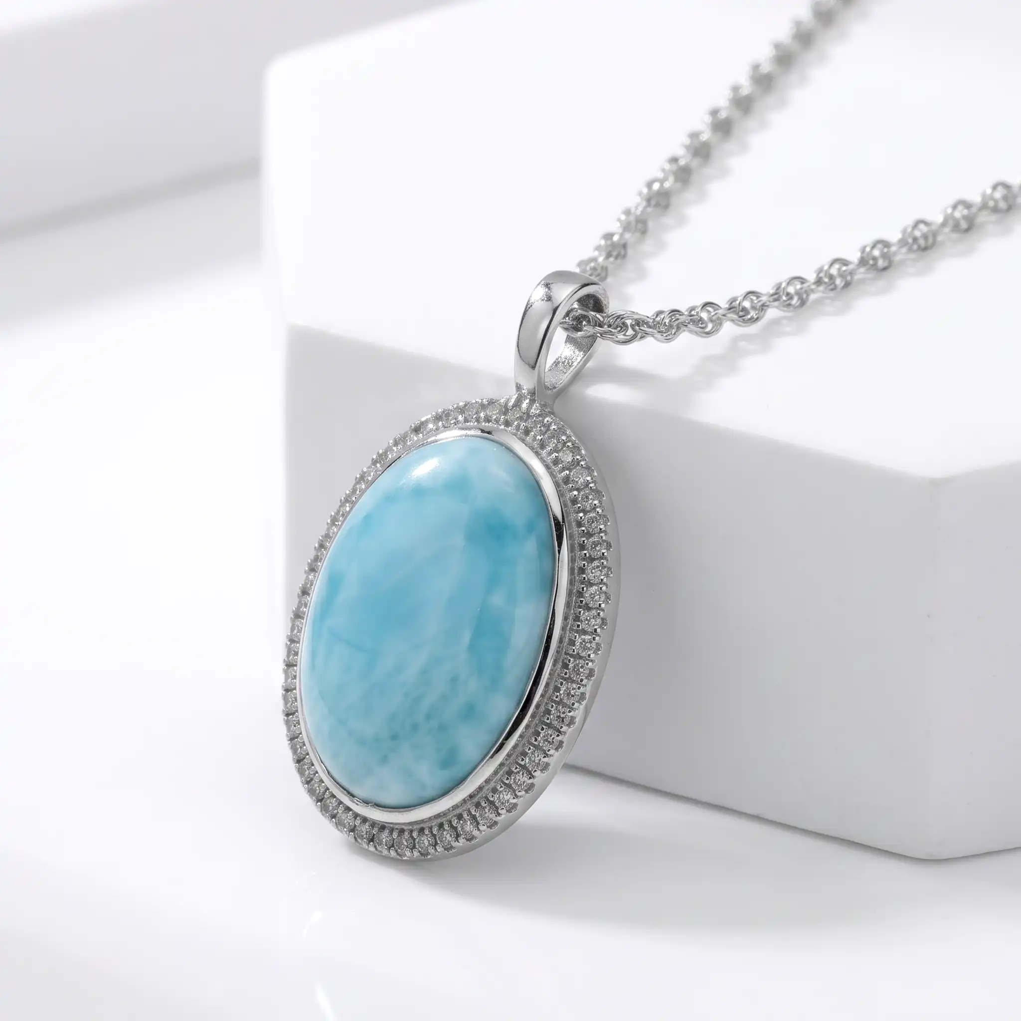 Larimar Clarity Oval Necklace with Sapphires Silver by Marahlago