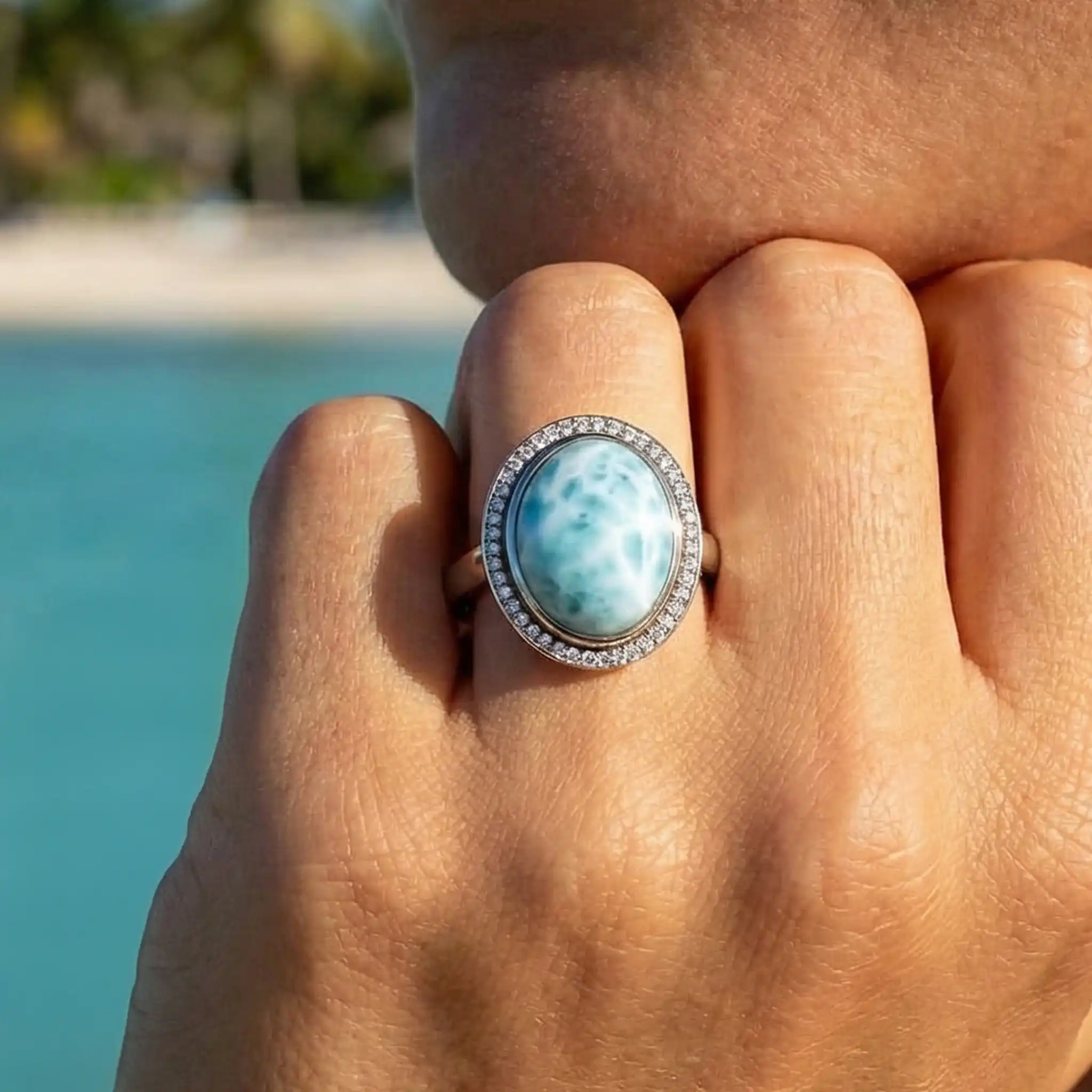 Larimar Ring Silver Halo Marahlago