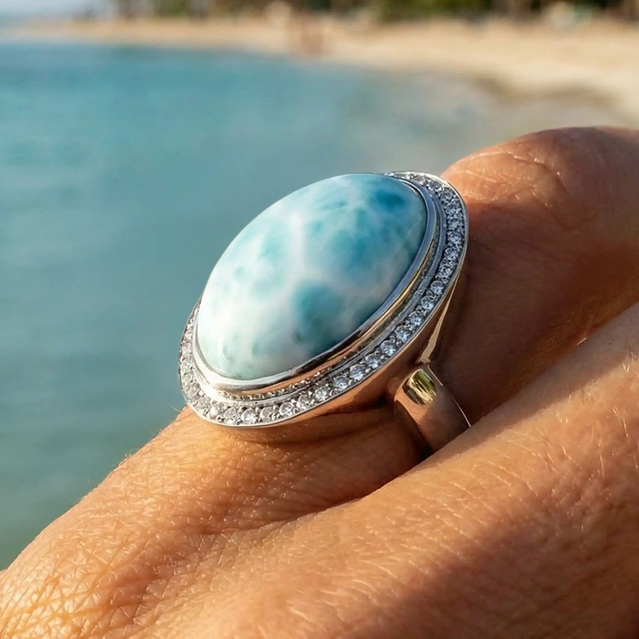 Larimar Ring Silver Halo Marahlago