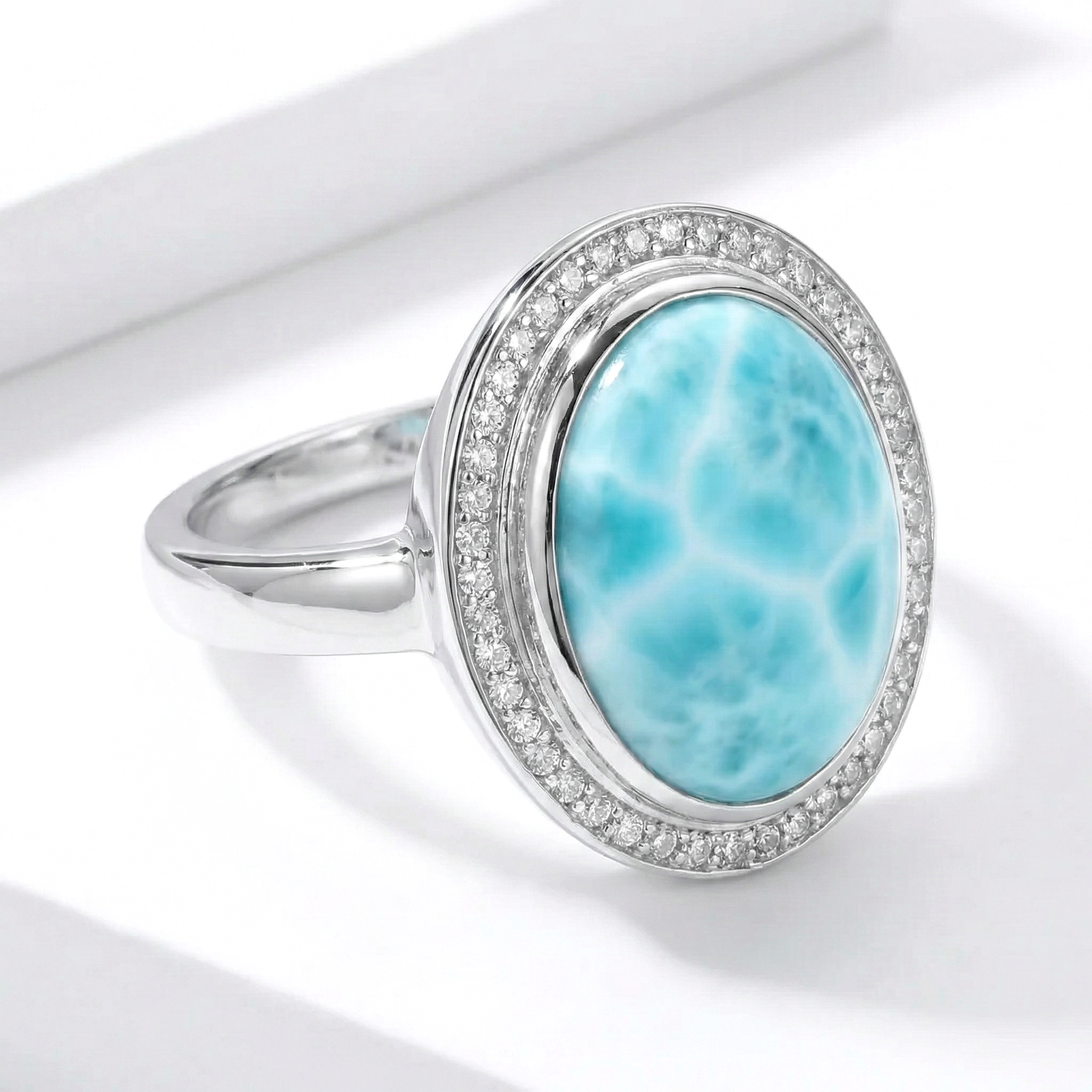 Larimar Clarity Oval Ring Sterling Silver Marahlago display picture 1