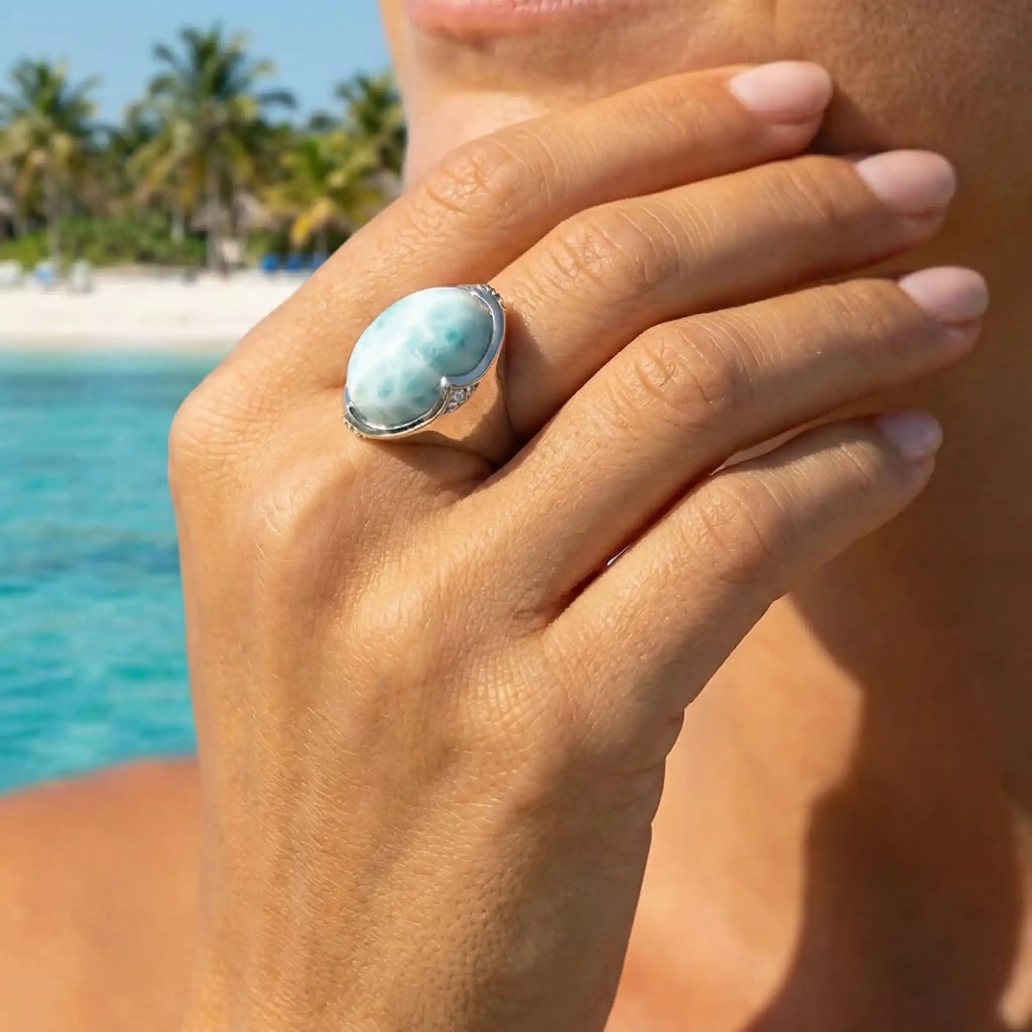 Larimar Cocktail Sterling Silver Ring Genuine Marahlago