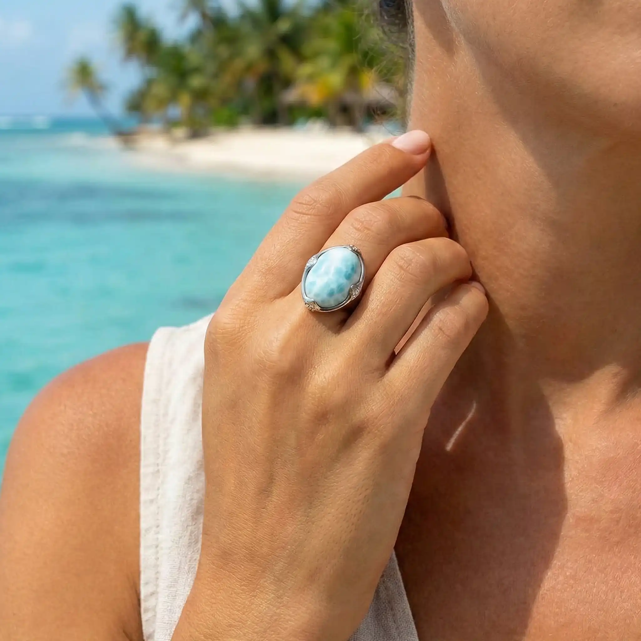 Larimar Cocktail Sterling Silver Ring Genuine Marahlago