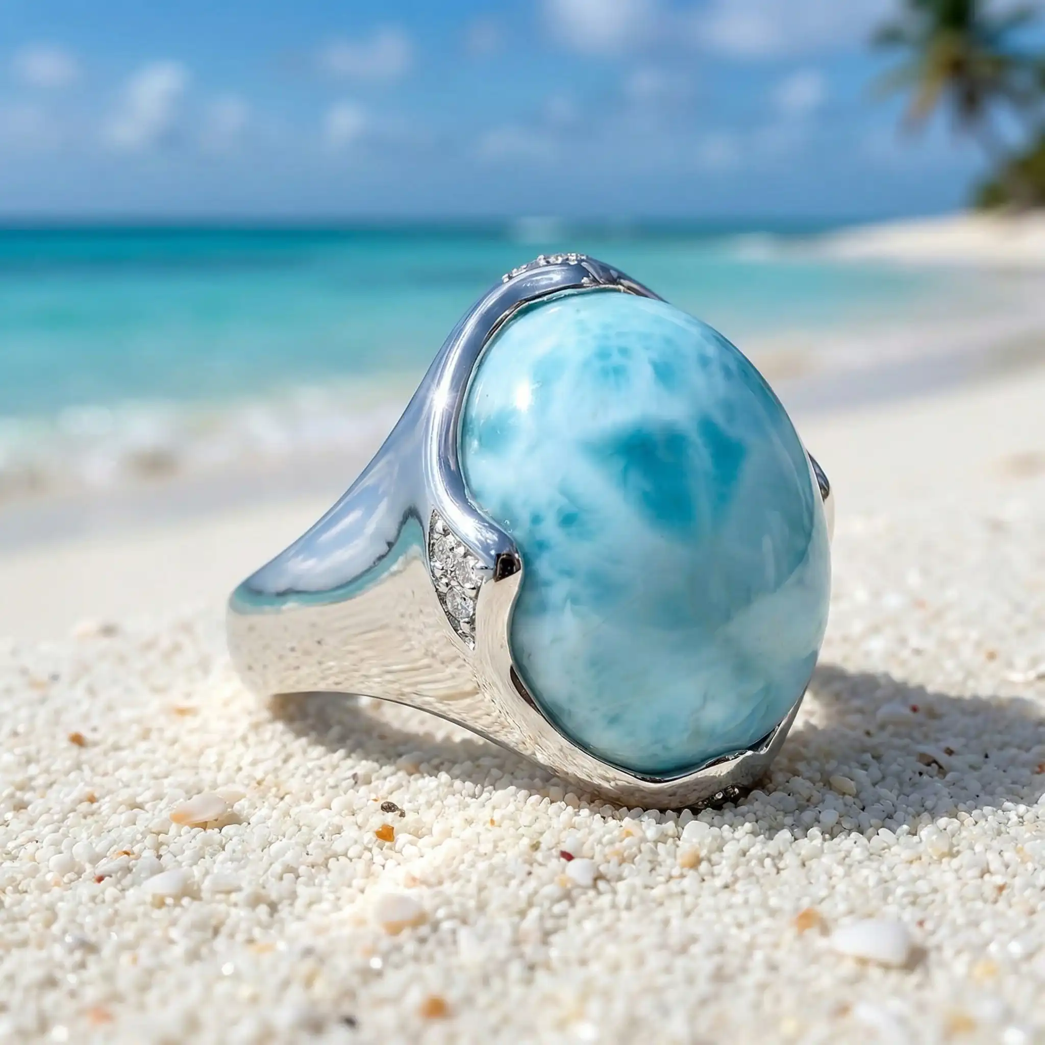 Larimar Cocktail Sterling Silver Ring Genuine Marahlago
