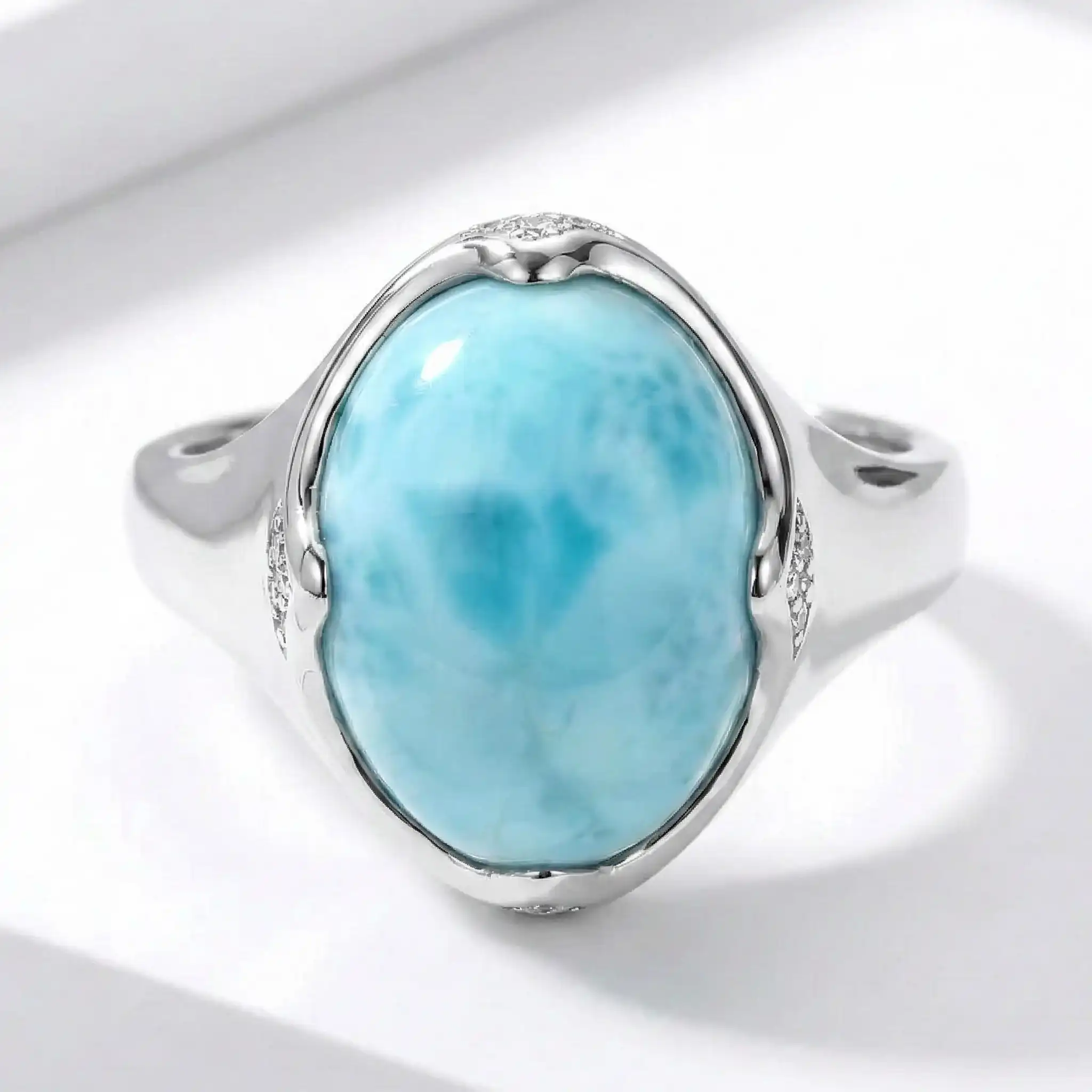 Larimar Cocktail Sterling Silver Ring Genuine Marahlago