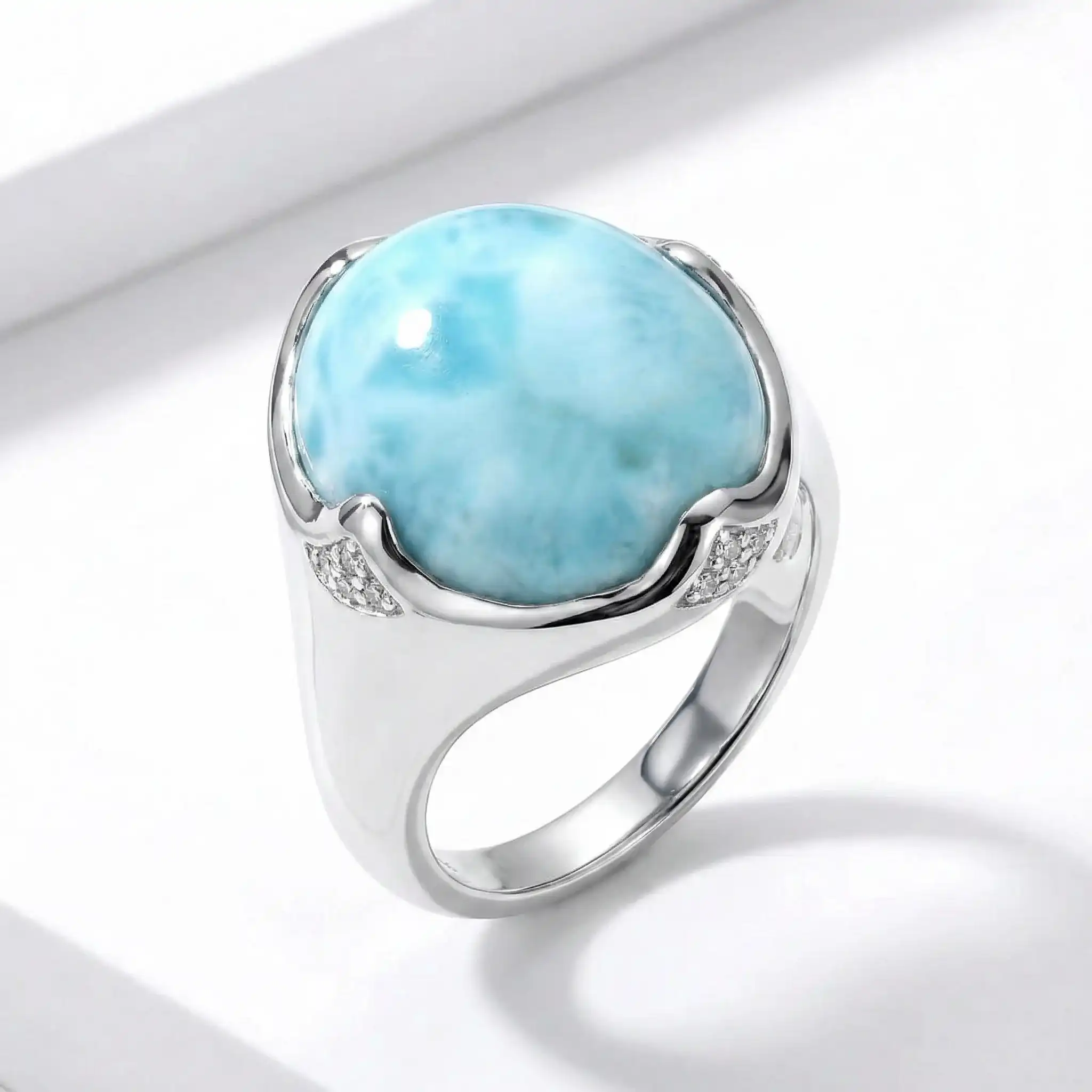 Larimar Cocktail Sterling Silver Ring Genuine Marahlago