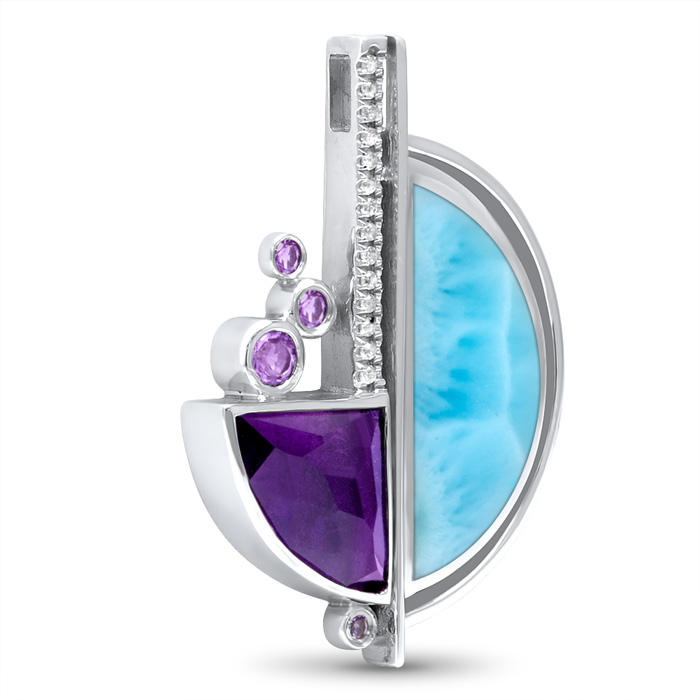 Amethyst Necklace with silver and larimar by marahlago