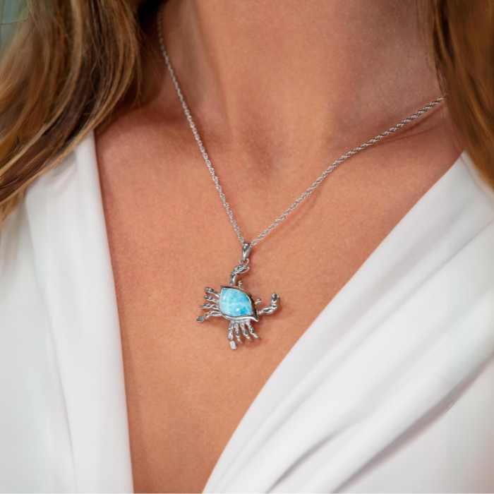 Crab Necklace in sterling silver and Larimar 