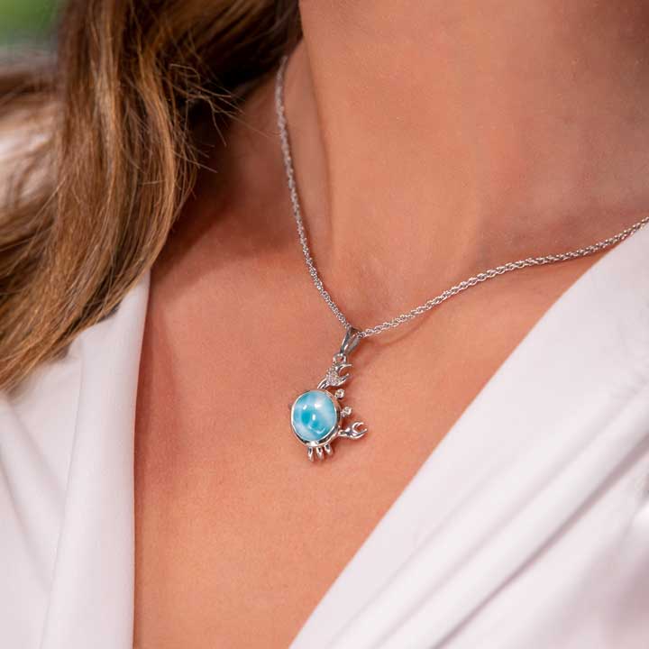 Crab Pendant White Sapphire Nature Jewelry Ocean Larimar