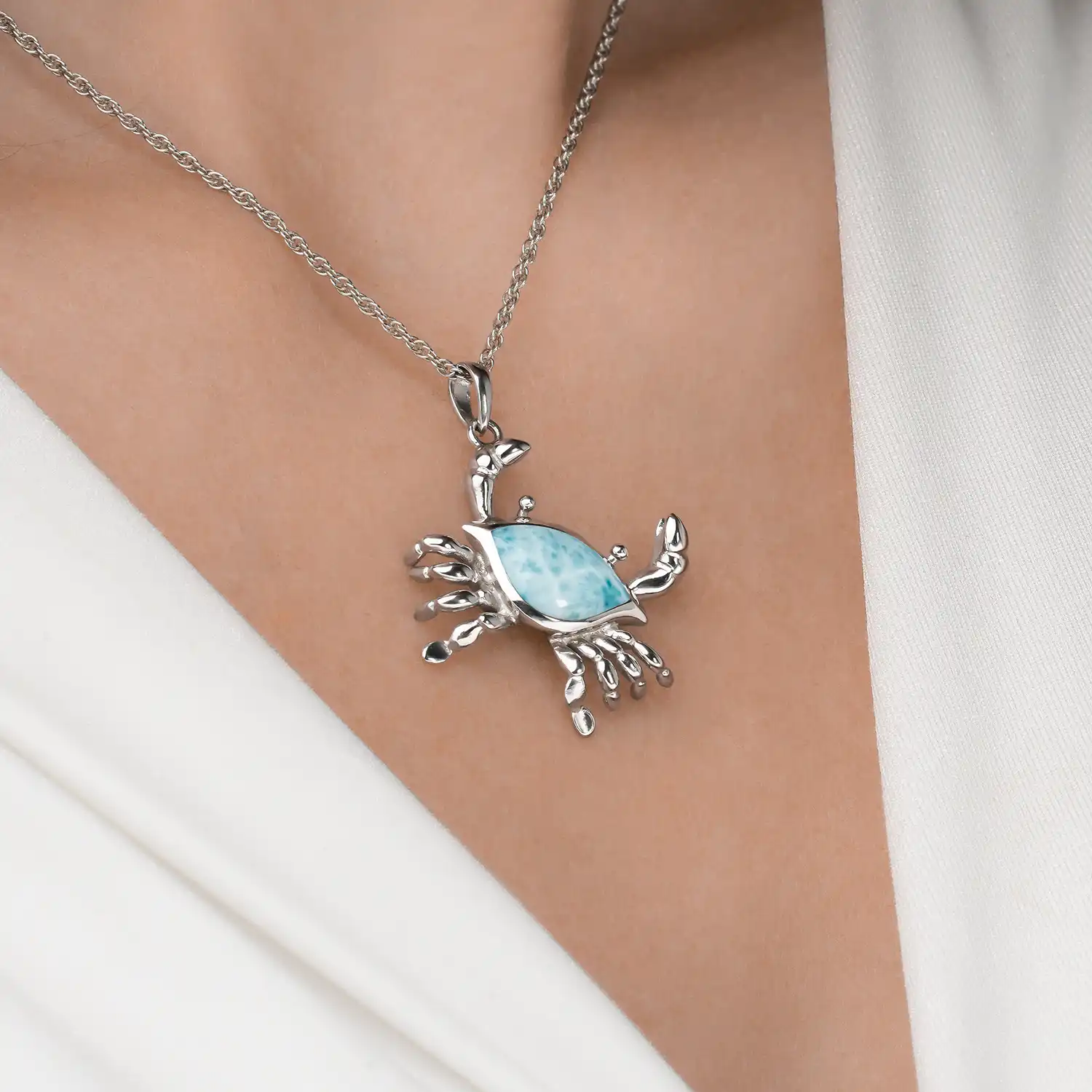 Crab Necklace in sterling silver and Larimar 