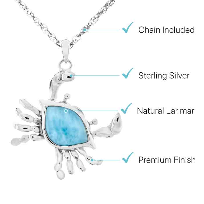 Crab Necklace in sterling silver and Larimar 