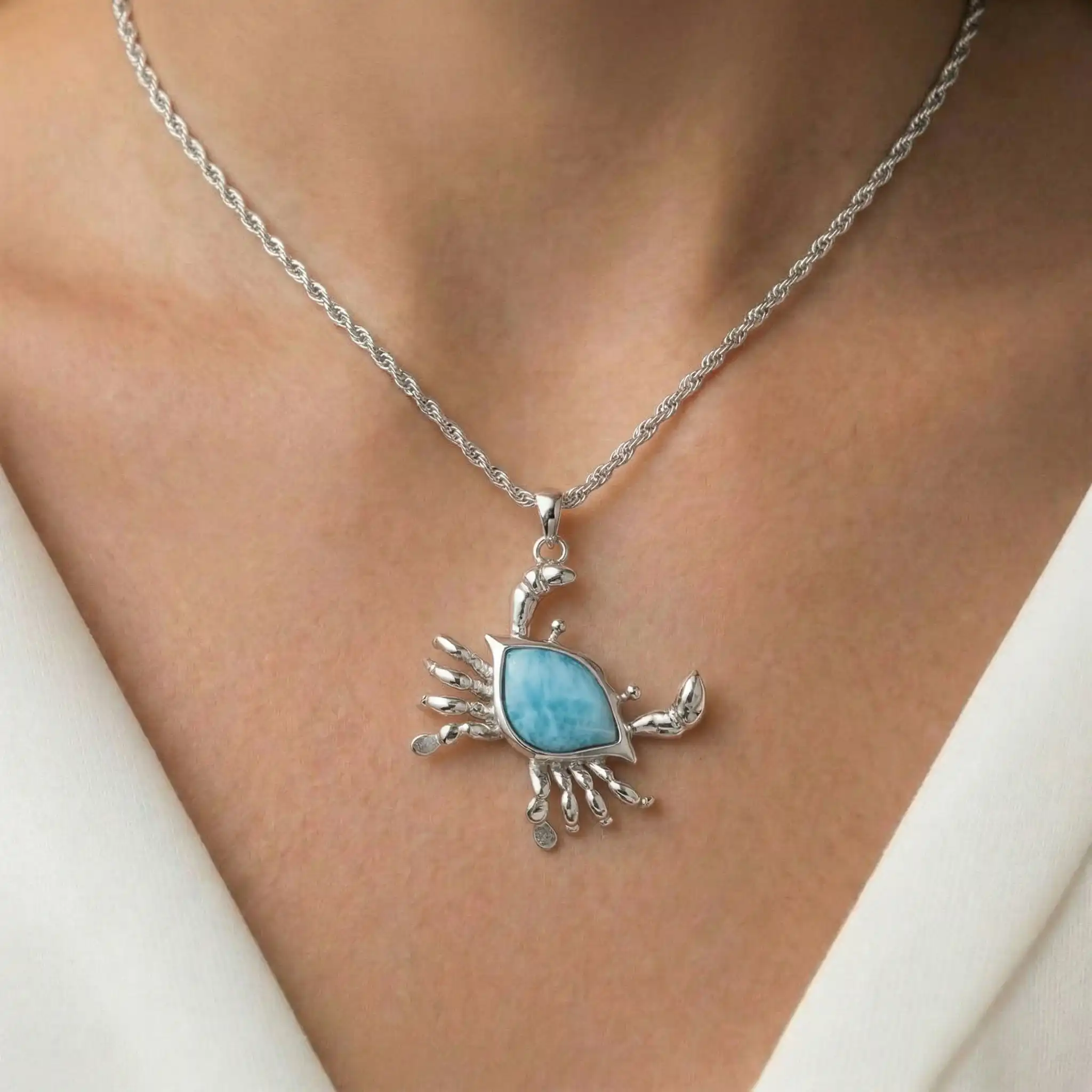 Crab Necklace in sterling silver and Larimar 