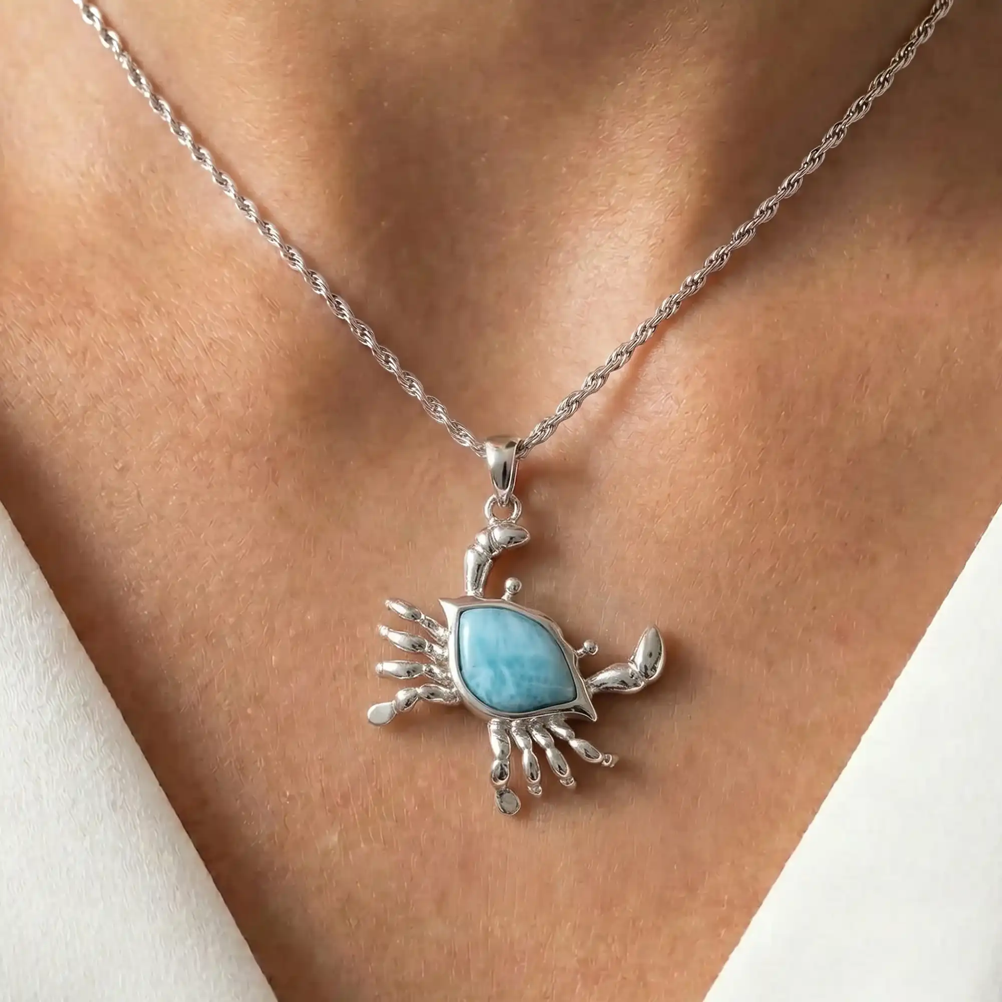 Crab Necklace in sterling silver and Larimar 