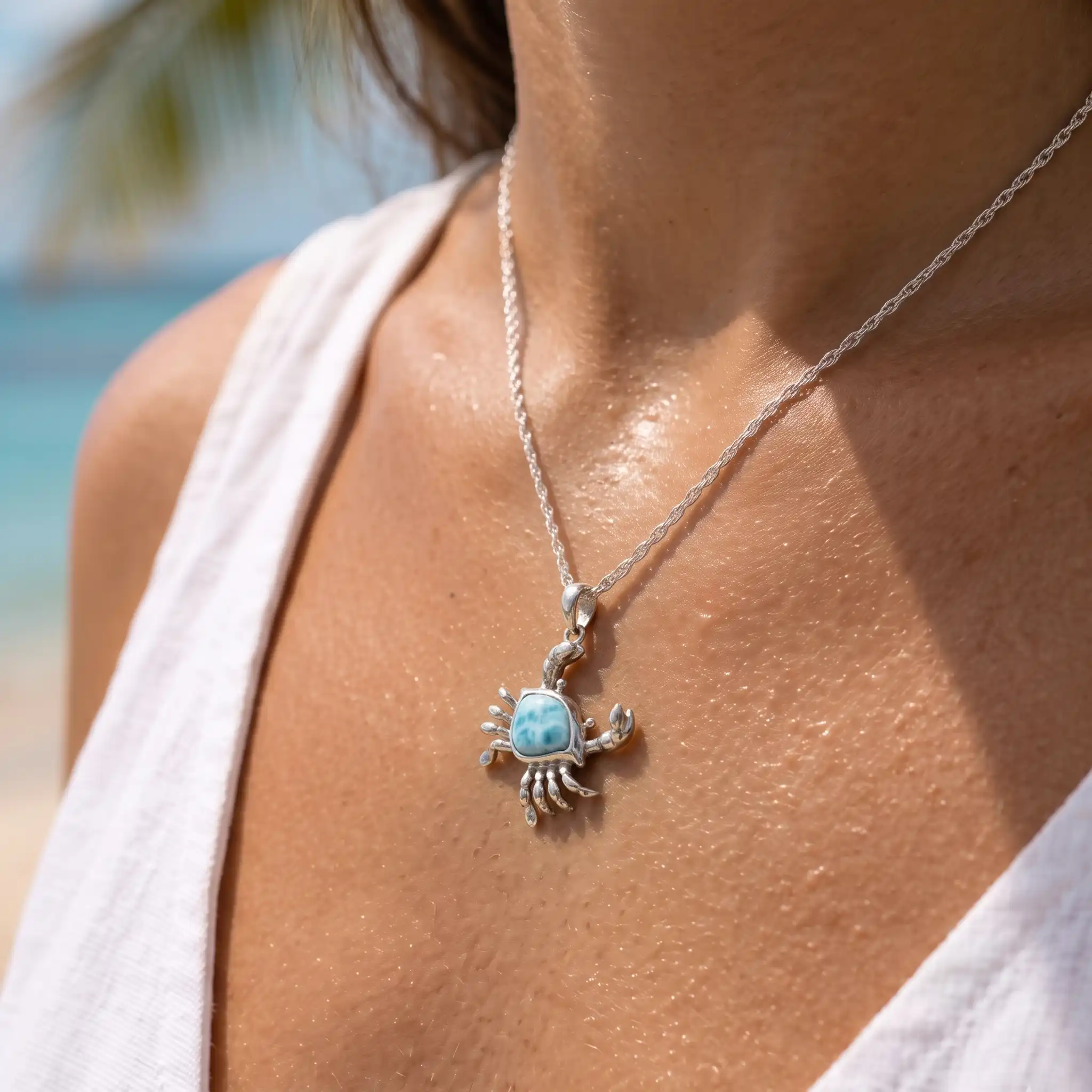 Crab Necklace in sterling silver and Larimar 