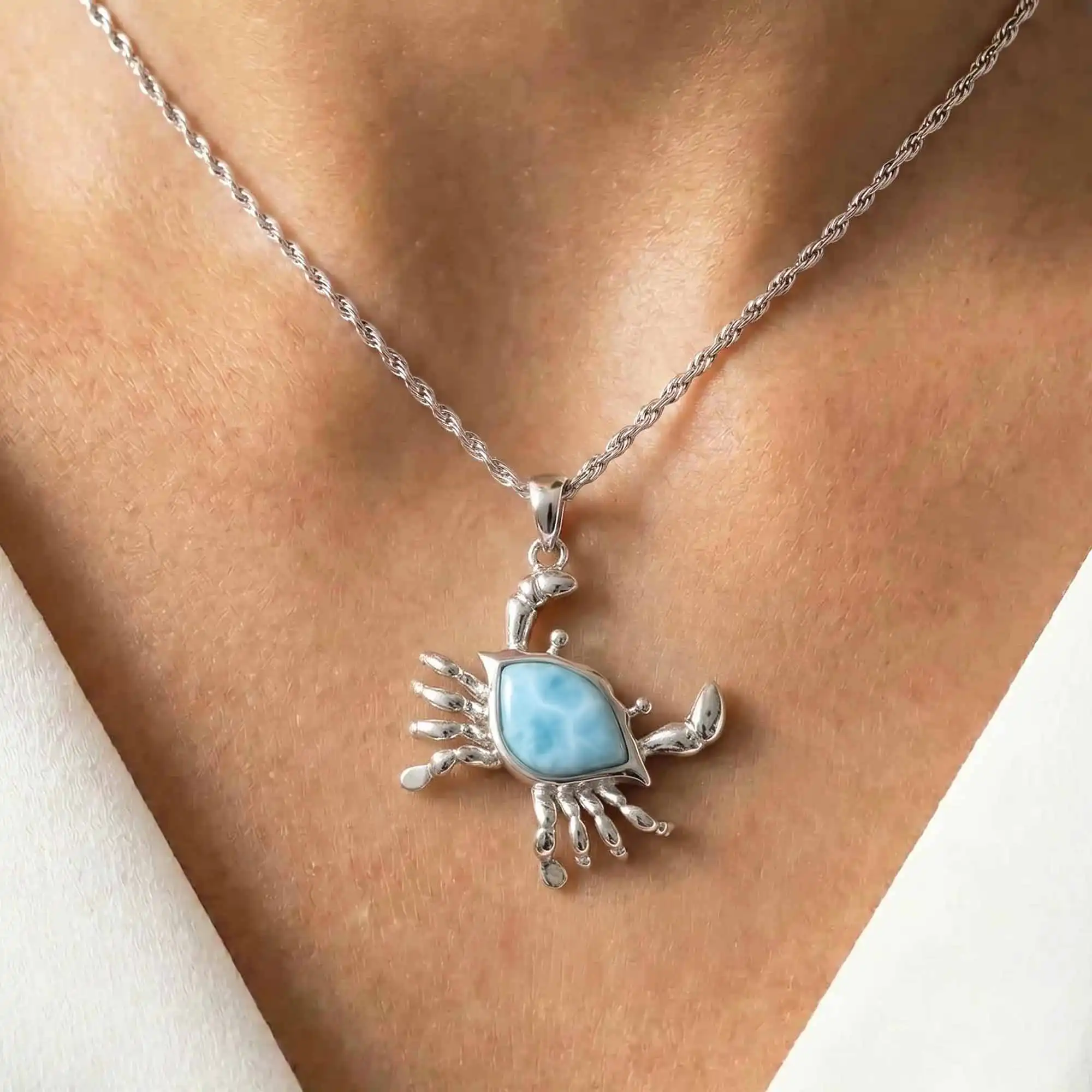 Crab Necklace in sterling silver and Larimar 