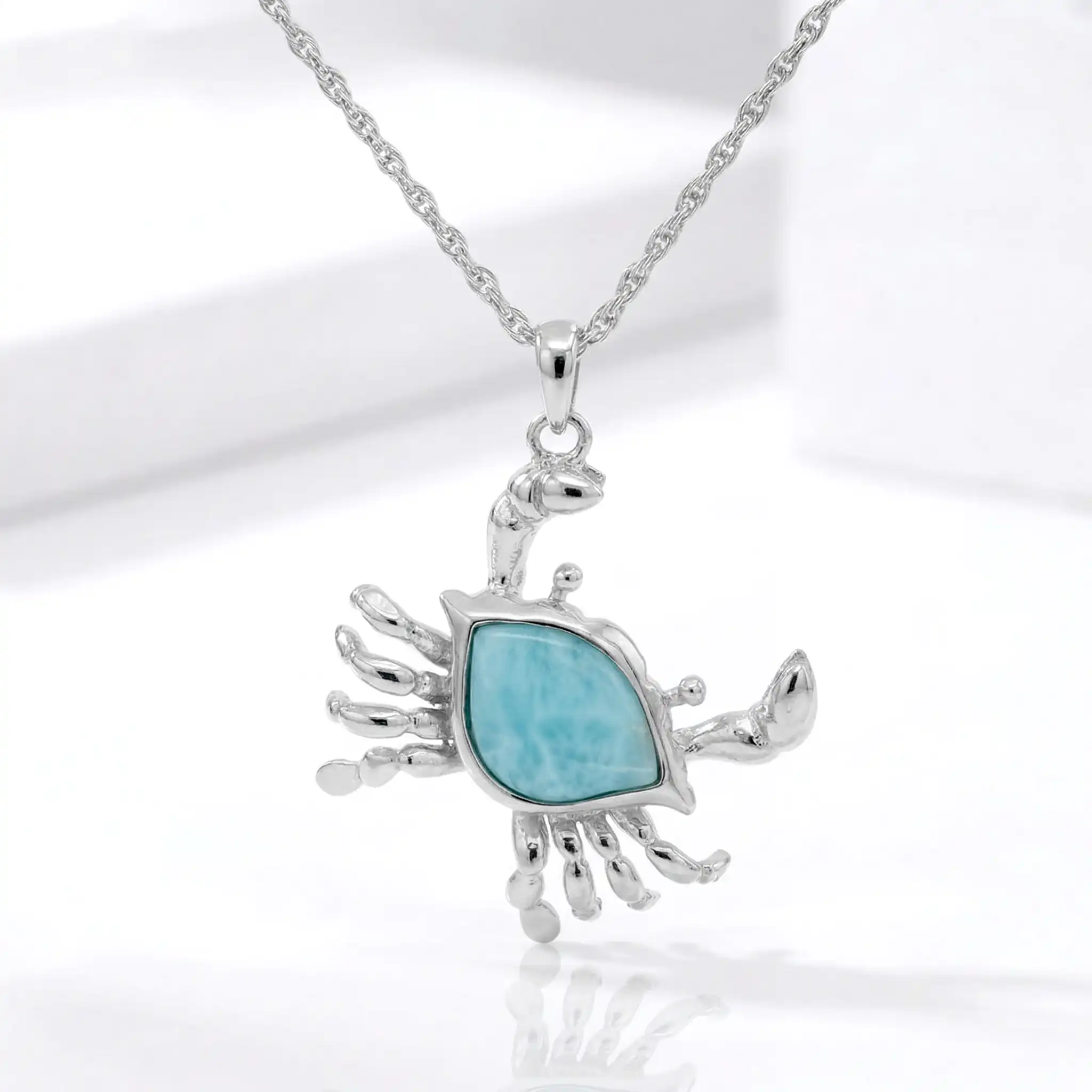 Crab Necklace in sterling silver and Larimar 