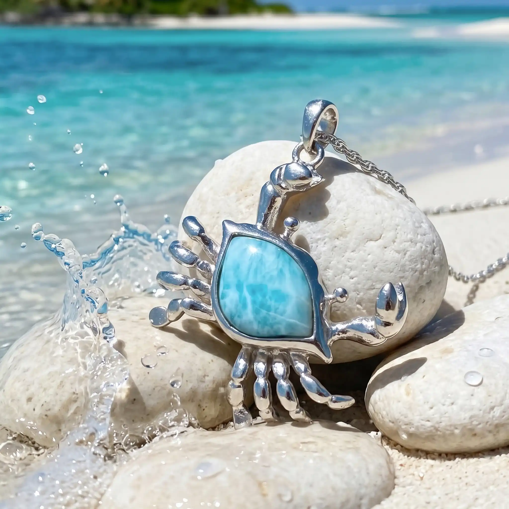 Crab Necklace in sterling silver and Larimar 