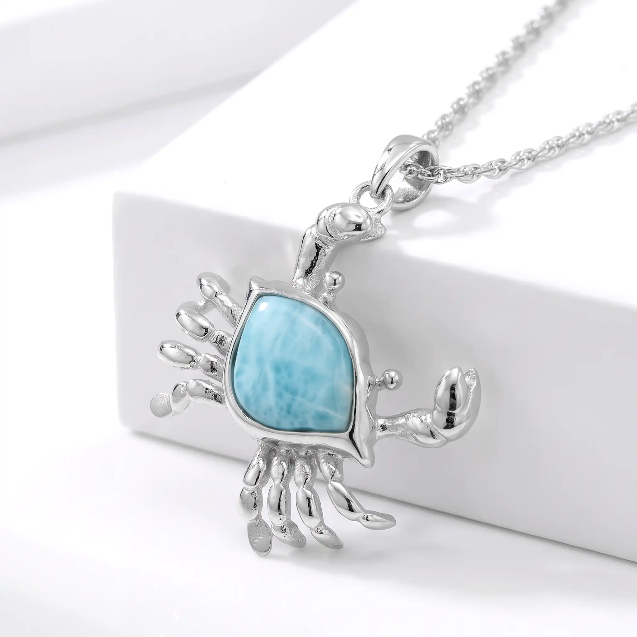Crab Necklace in sterling silver and Larimar 