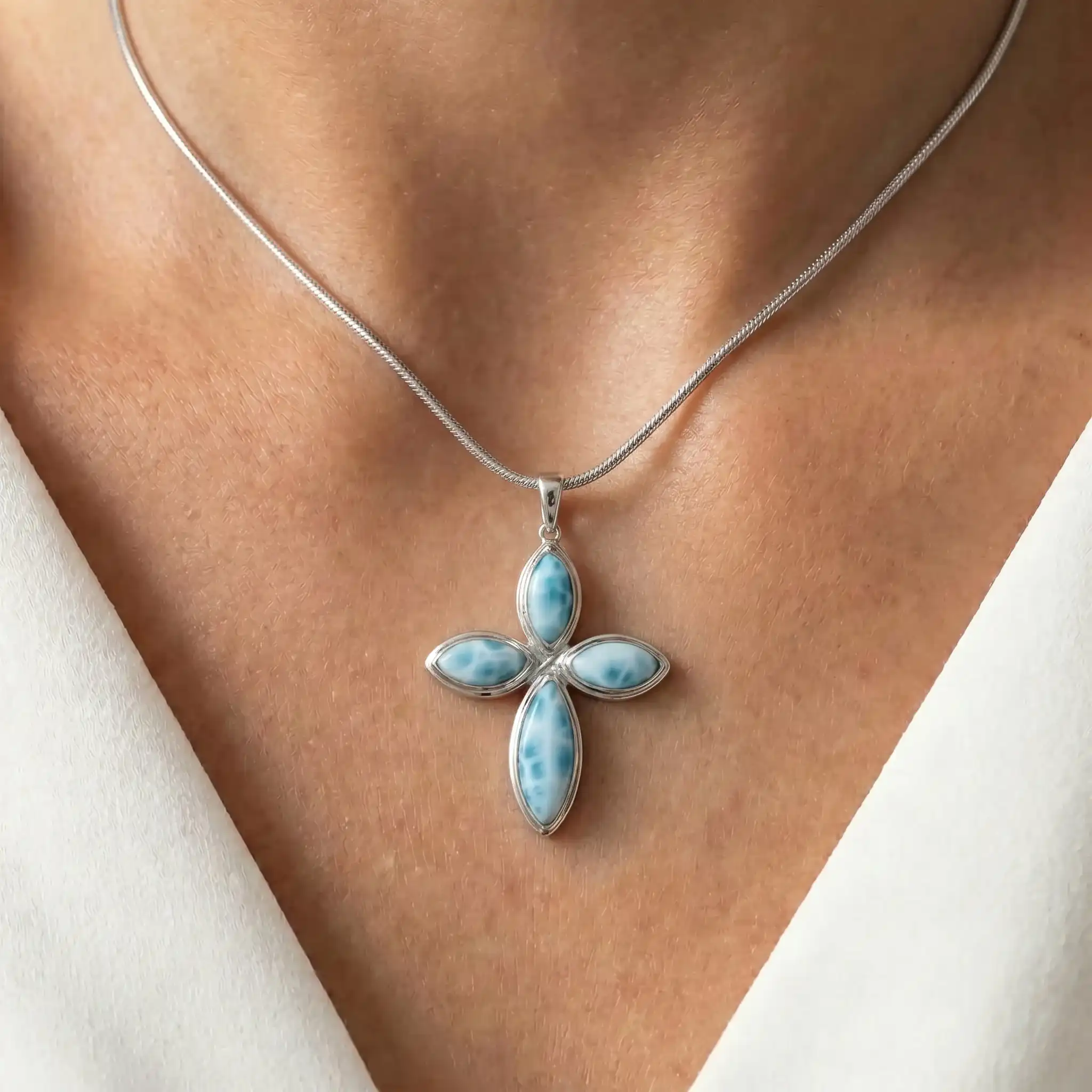 Larimar Cross Sterling Silver Necklace