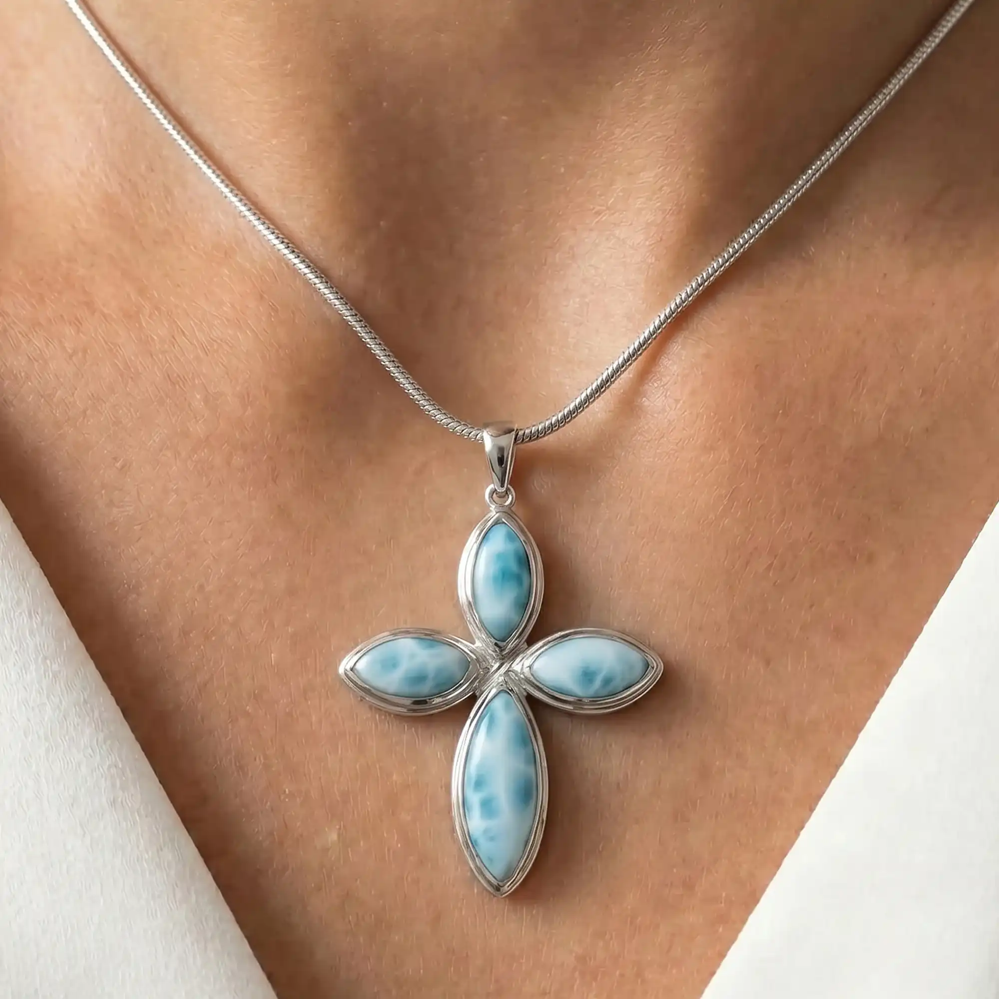 Larimar Cross Sterling Silver Necklace