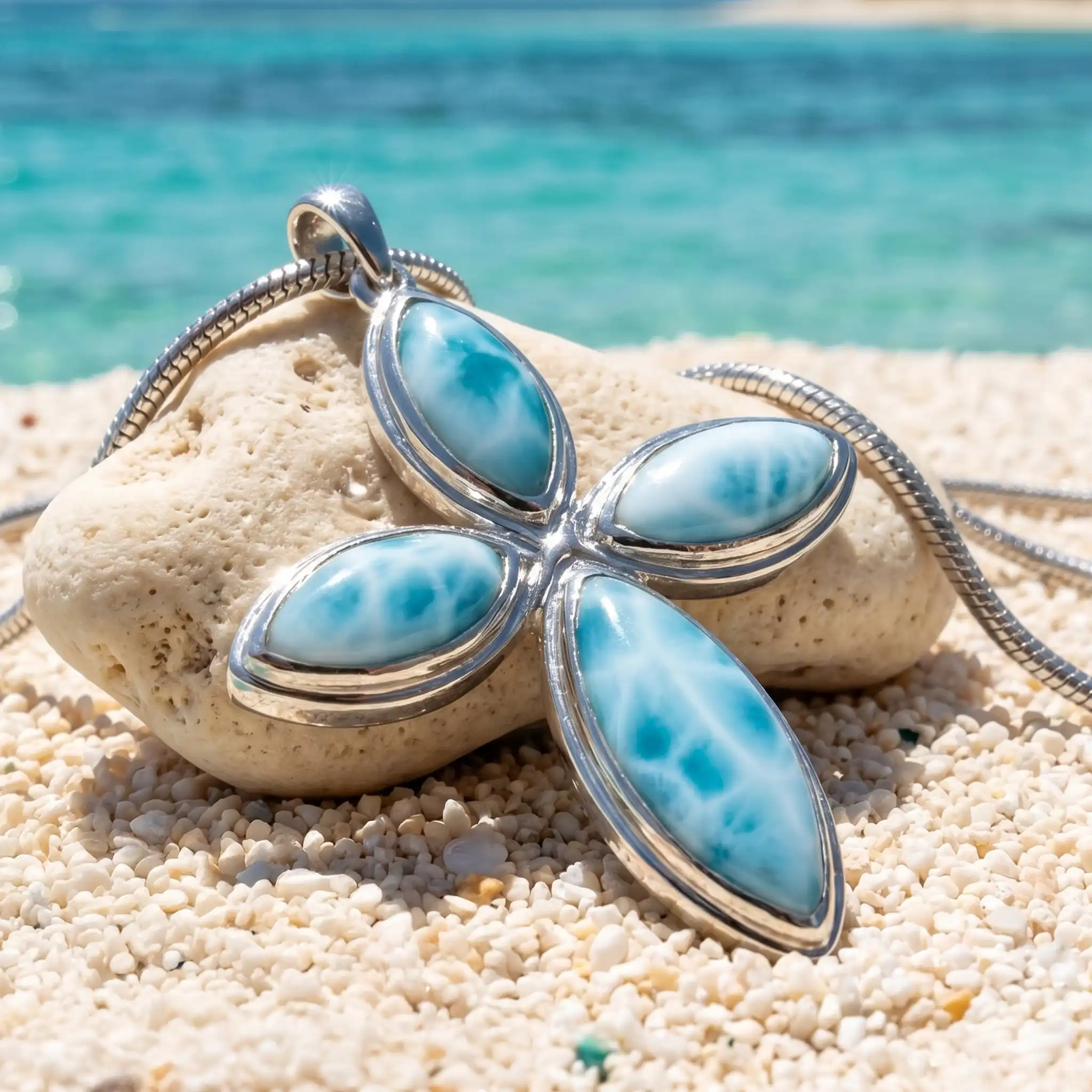 Larimar Cross Sterling Silver Necklace