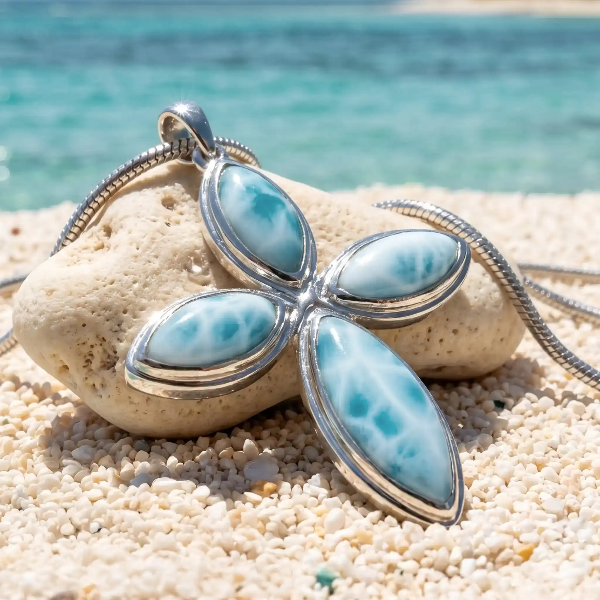 Larimar Cross Sterling Silver Necklace