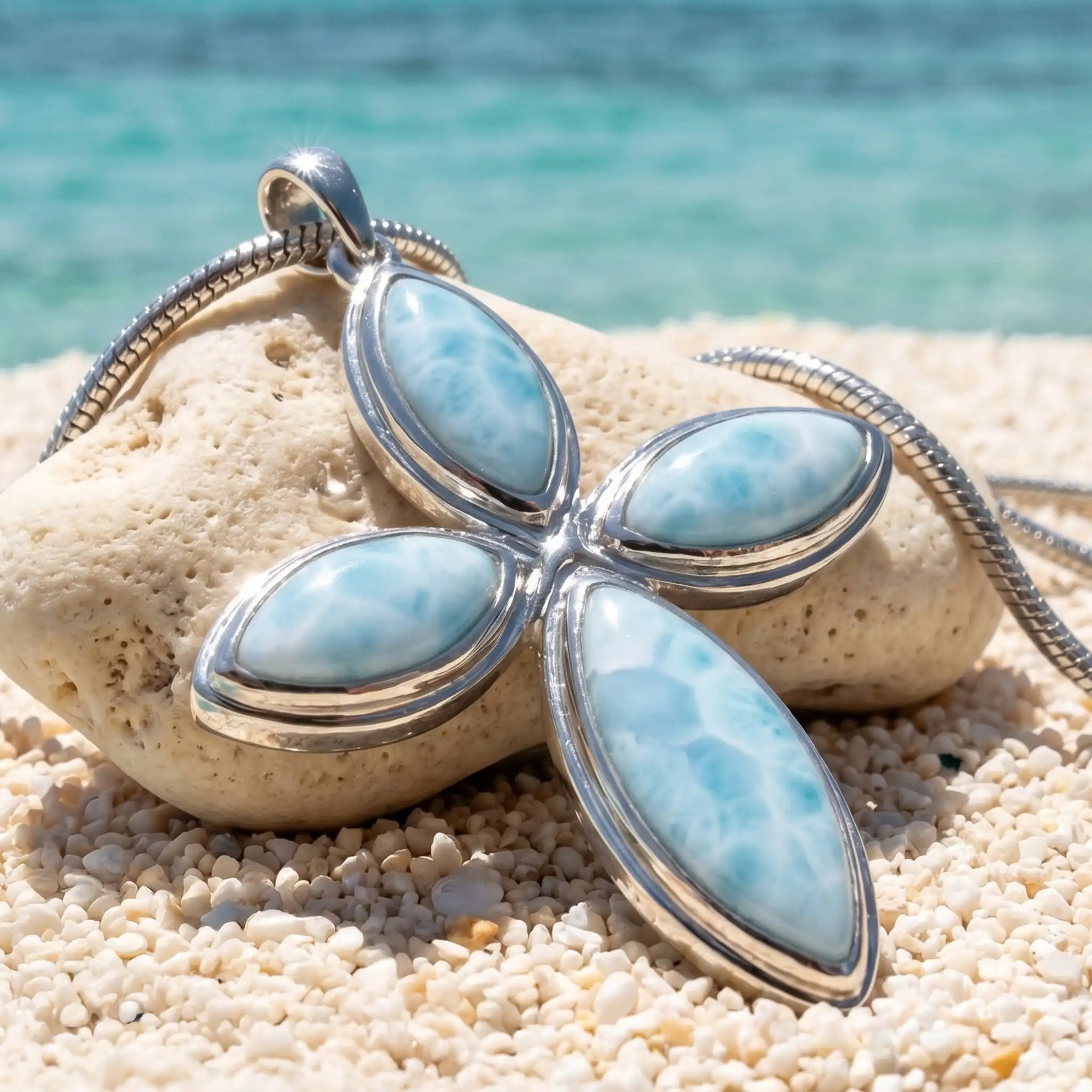 Larimar Cross Sterling Silver Necklace