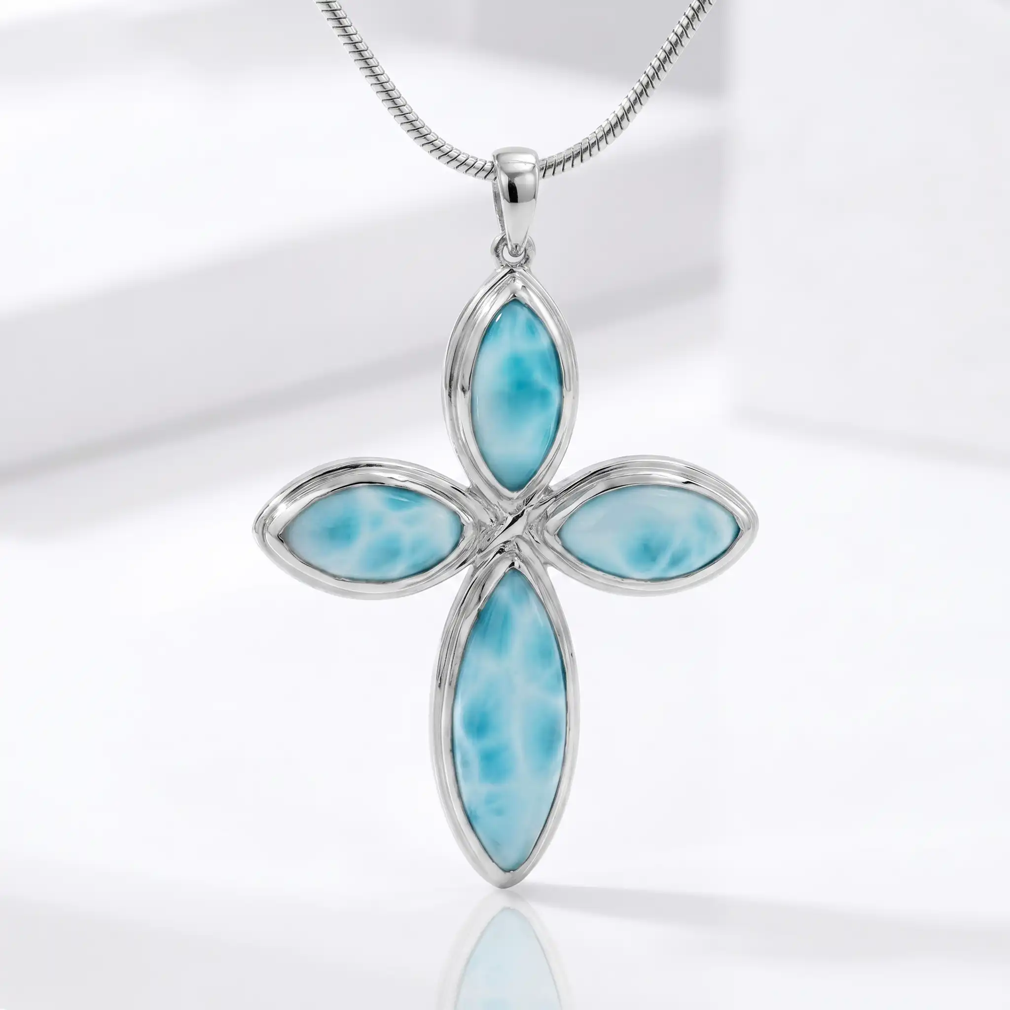 Larimar Cross Sterling Silver Necklace