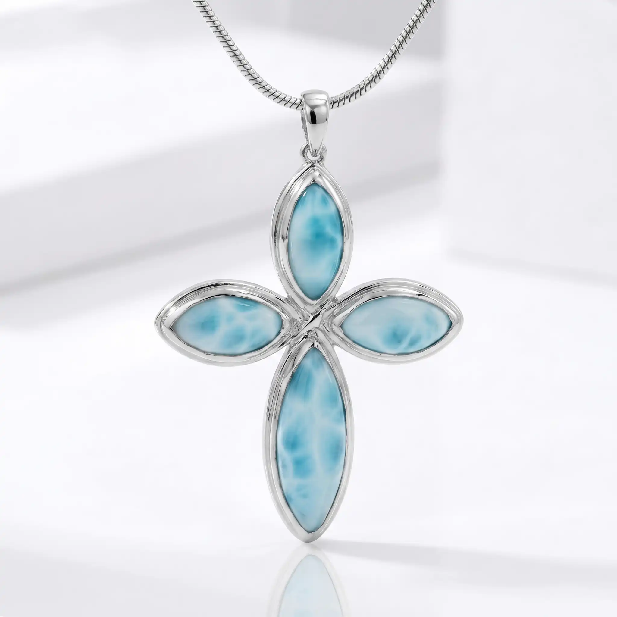Larimar Cross Sterling Silver Necklace