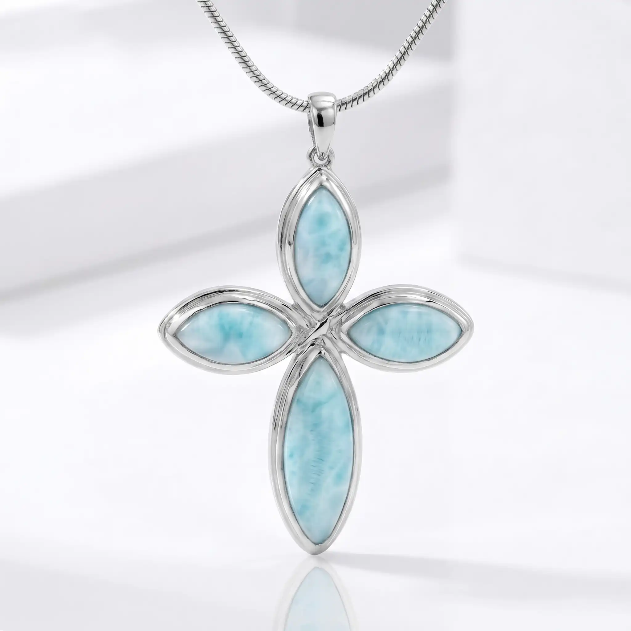 Larimar Cross Sterling Silver Necklace