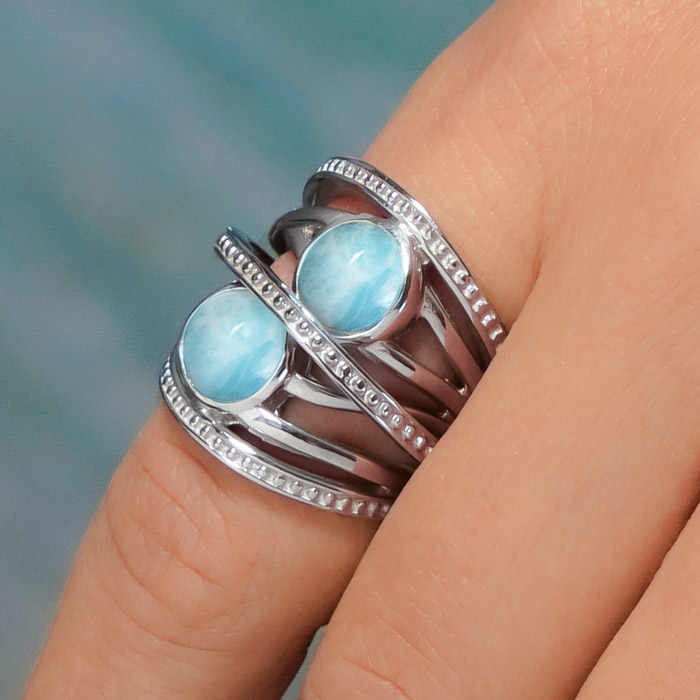 Crossover ring in Sterling silver with larimar
