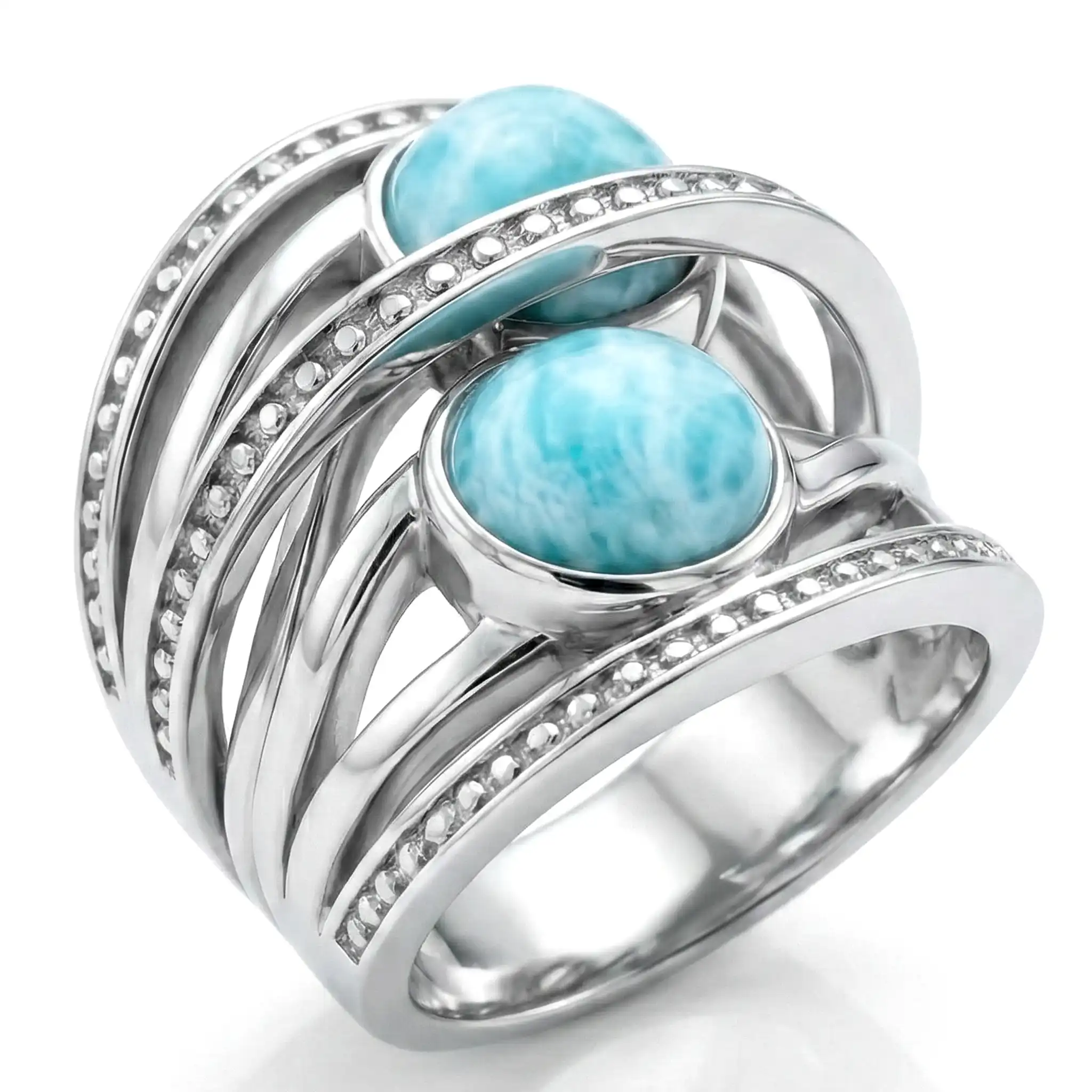 Crossover ring in Sterling silver with larimar