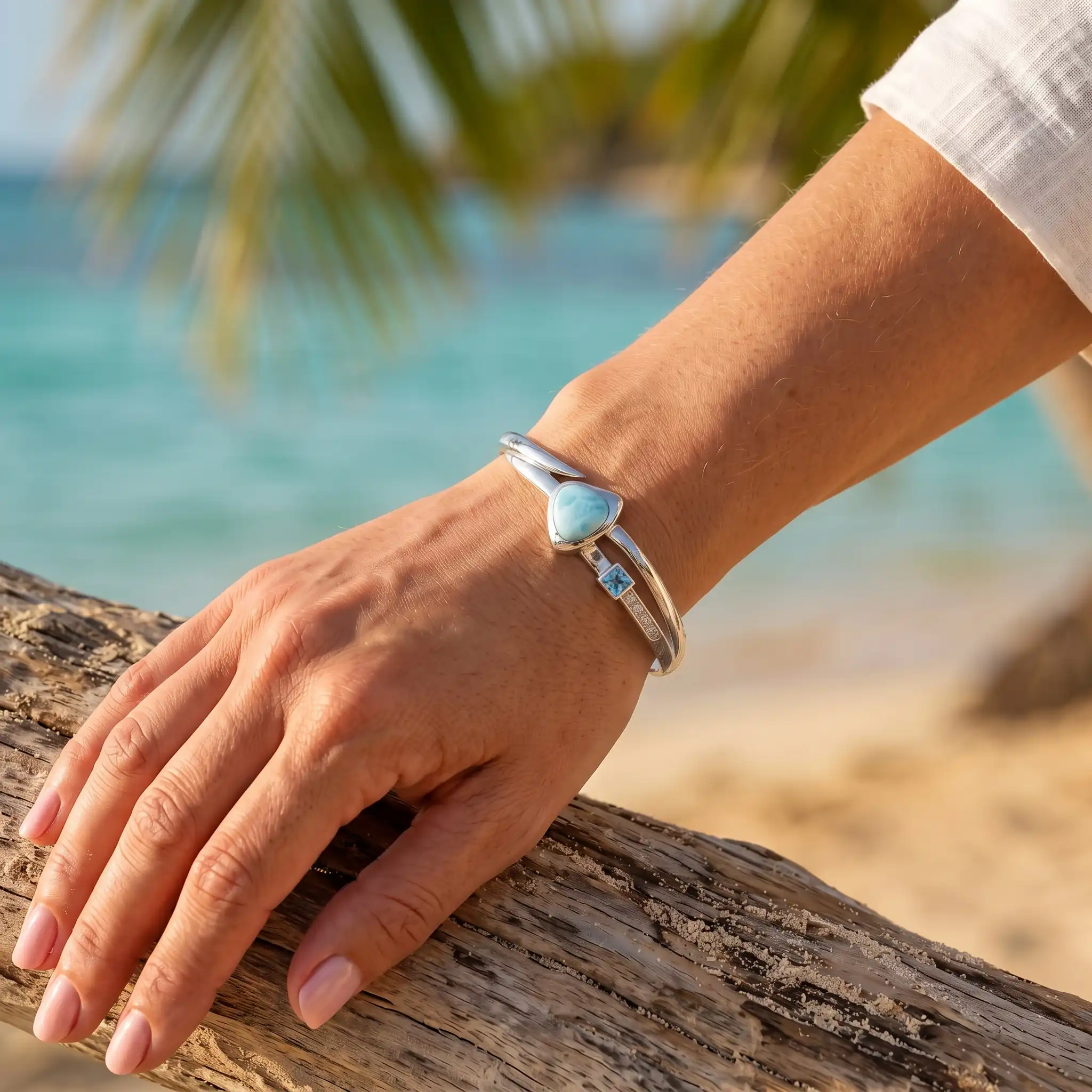 Larimar Curva Sterling Silver Cuff Bracelet